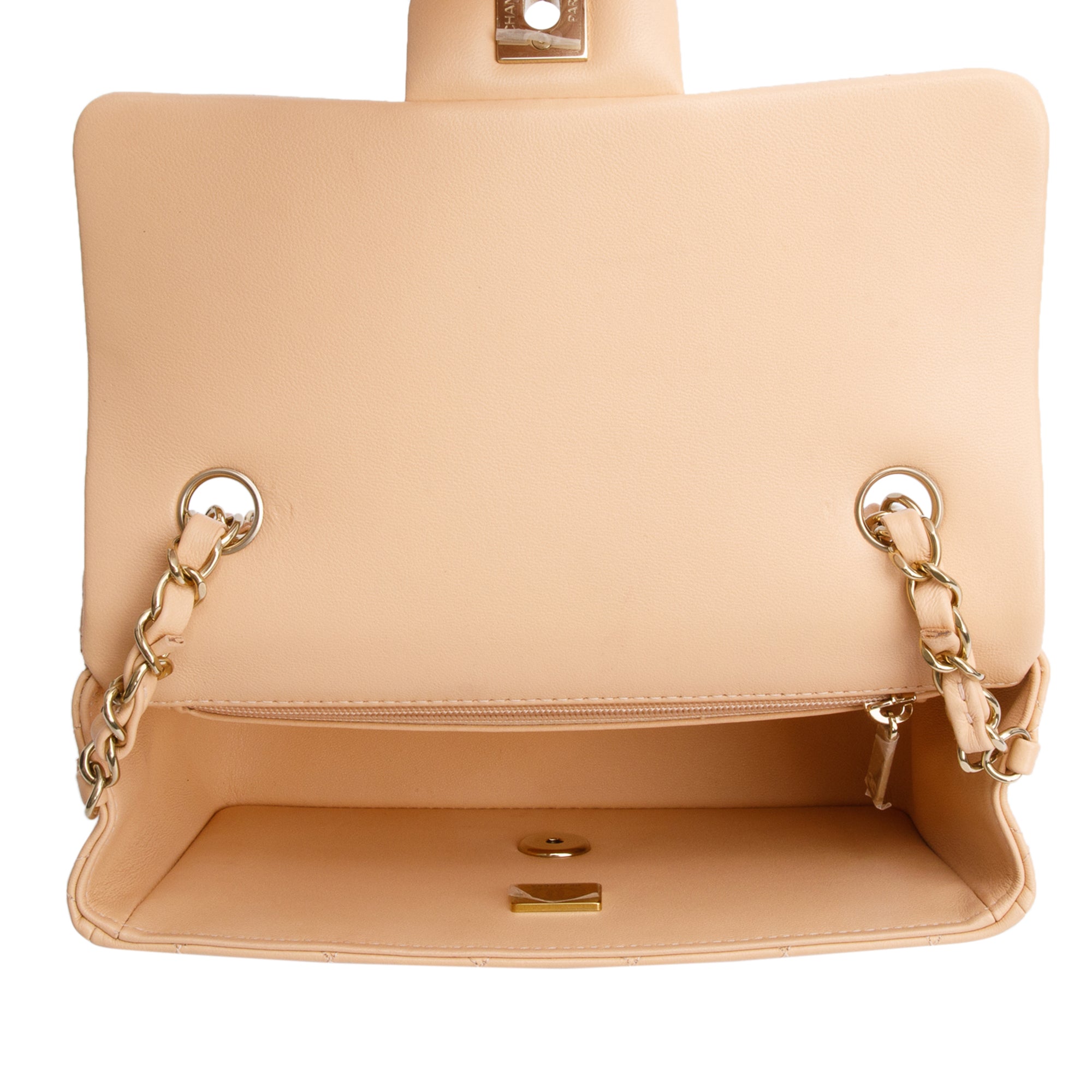 Chanel 2025 Beige Quilted Lambskin Leather Classic Mini Rectangular Flap Bag w/ Box & Receipt