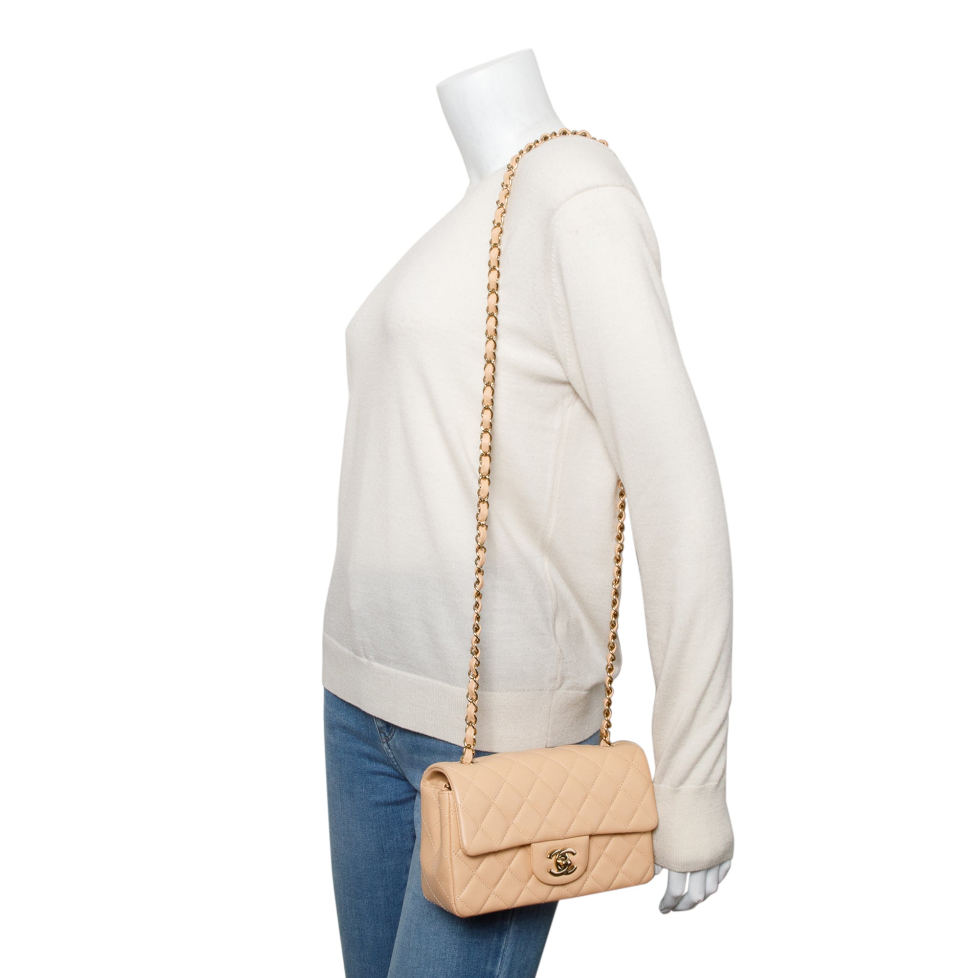 Chanel 2025 Beige Quilted Lambskin Leather Classic Mini Rectangular Flap Bag w/ Box & Receipt