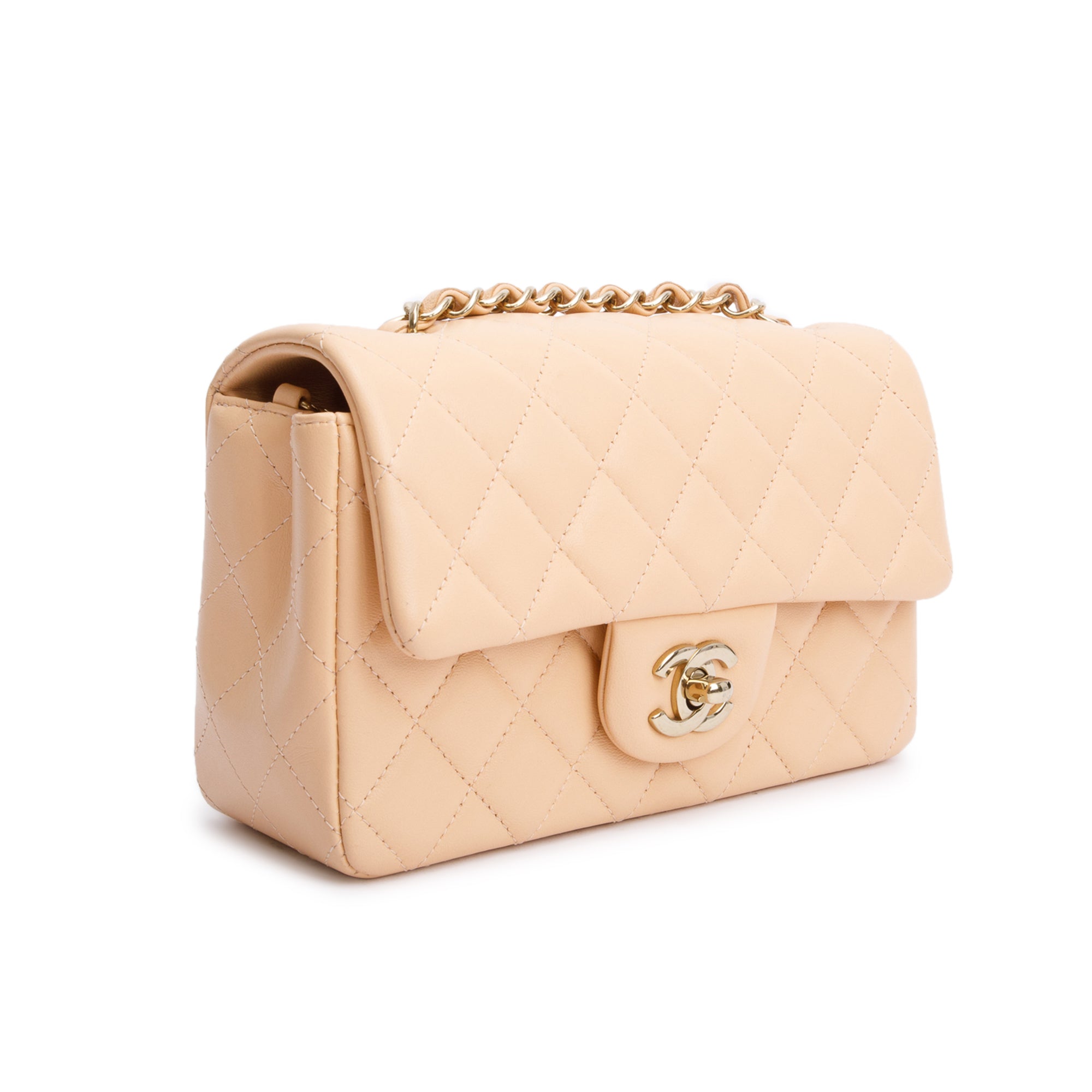 Chanel 2025 Beige Quilted Lambskin Leather Classic Mini Rectangular Flap Bag w/ Box & Receipt