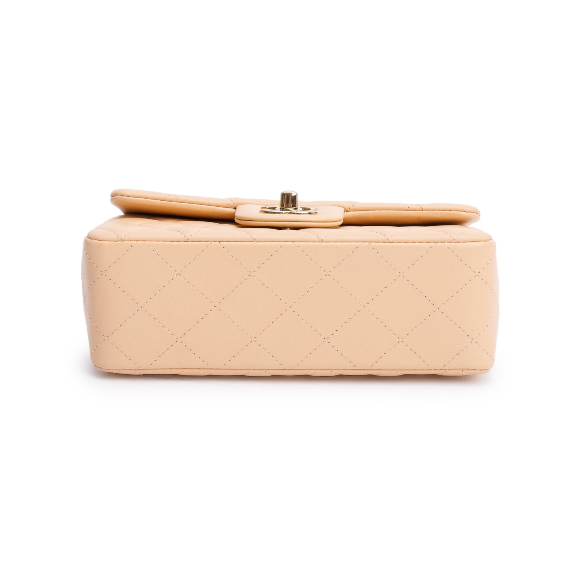 Chanel 2025 Beige Quilted Lambskin Leather Classic Mini Rectangular Flap Bag w/ Box & Receipt