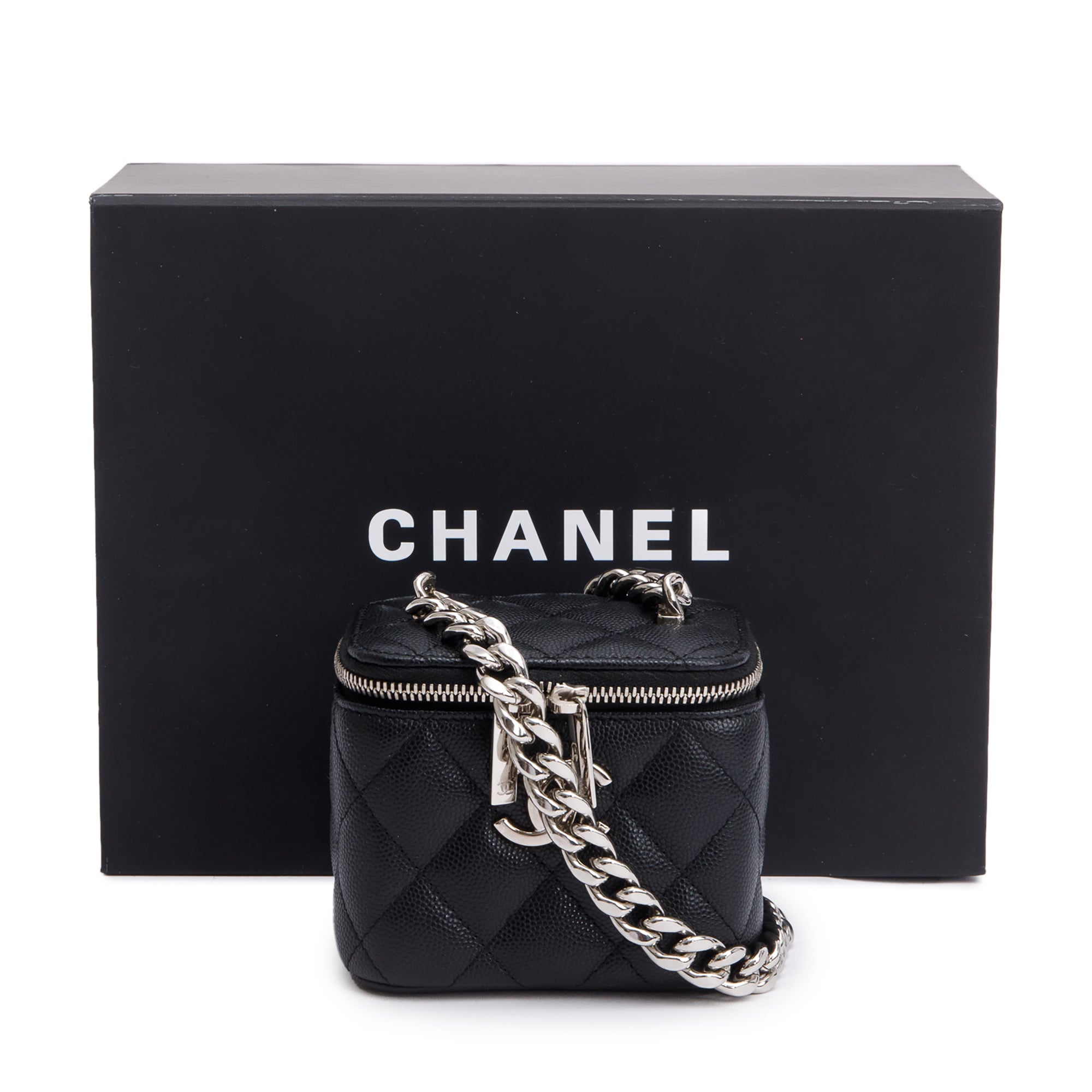 Chanel 2021 Black Caviar Leather Micro Coco Vanity Case w/ Box