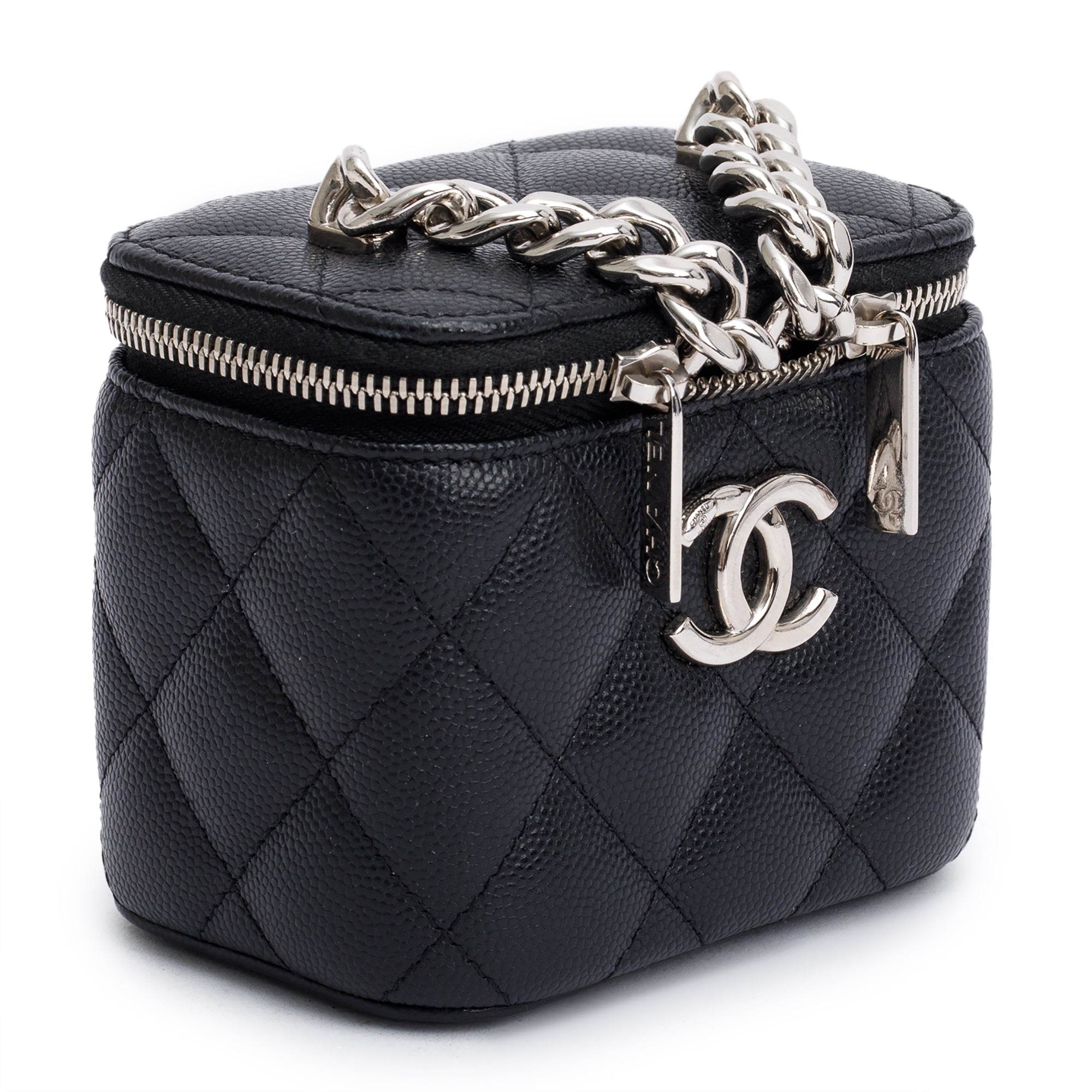 Chanel 2021 Black Caviar Leather Micro Coco Vanity Case w/ Box