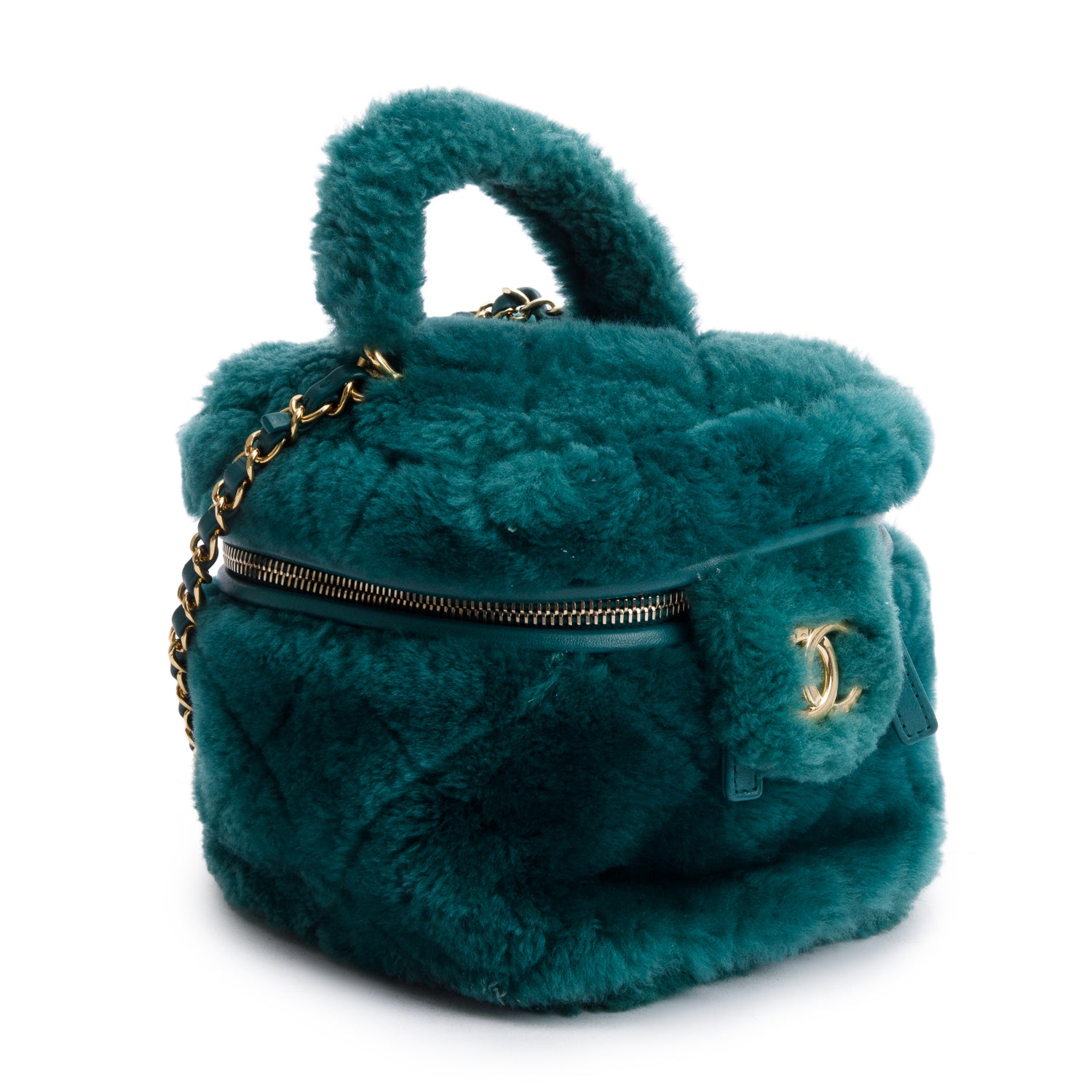 Chanel Green 2022 Shearling Small Top Handle Vanity Case