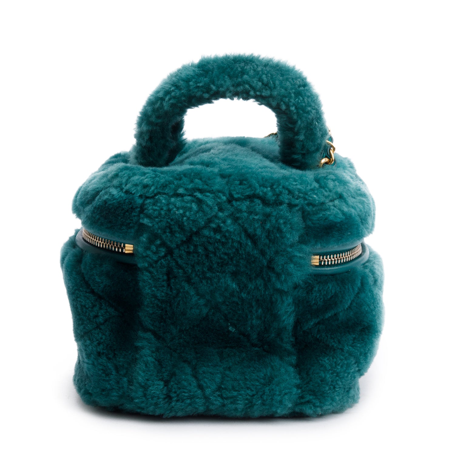 Chanel Green 2022 Shearling Small Top Handle Vanity Case