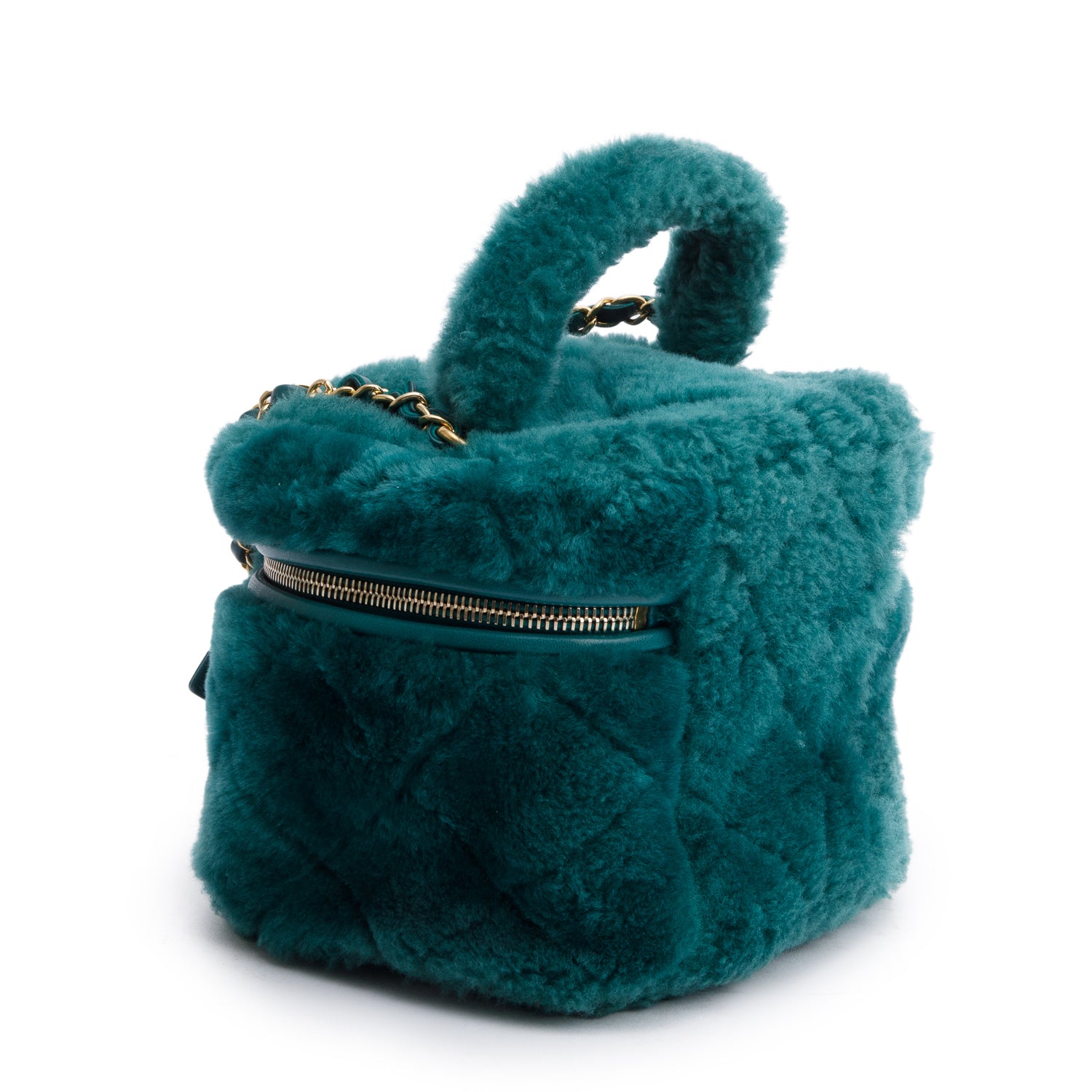 Chanel Green 2022 Shearling Small Top Handle Vanity Case