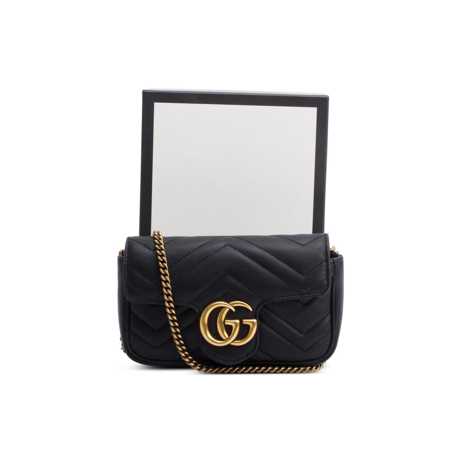 Gucci Black GG Marmont Matelasse Leather Super Mini Bag w/ Box