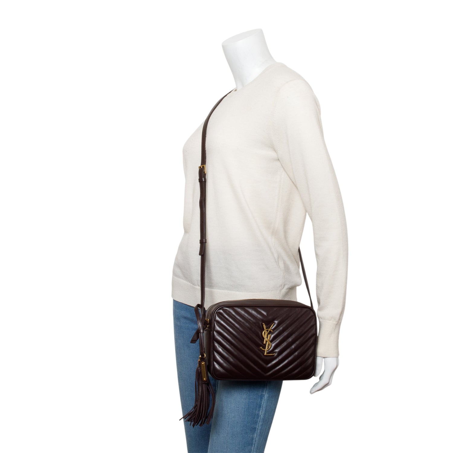 Saint Laurent Brown Quilted Leather Lou Camera Bag w/ Receipt