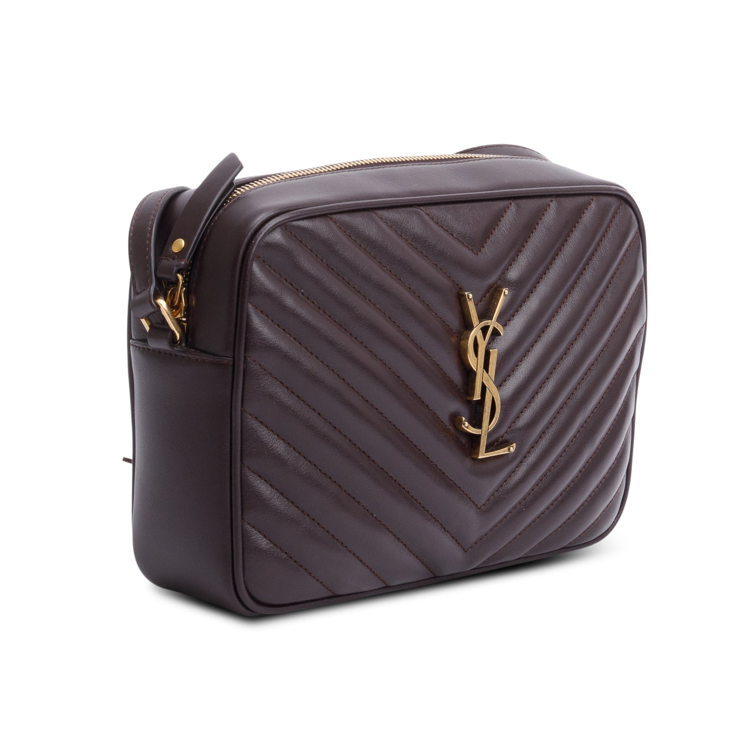 Saint Laurent Brown Quilted Leather Lou Camera Bag w/ Receipt