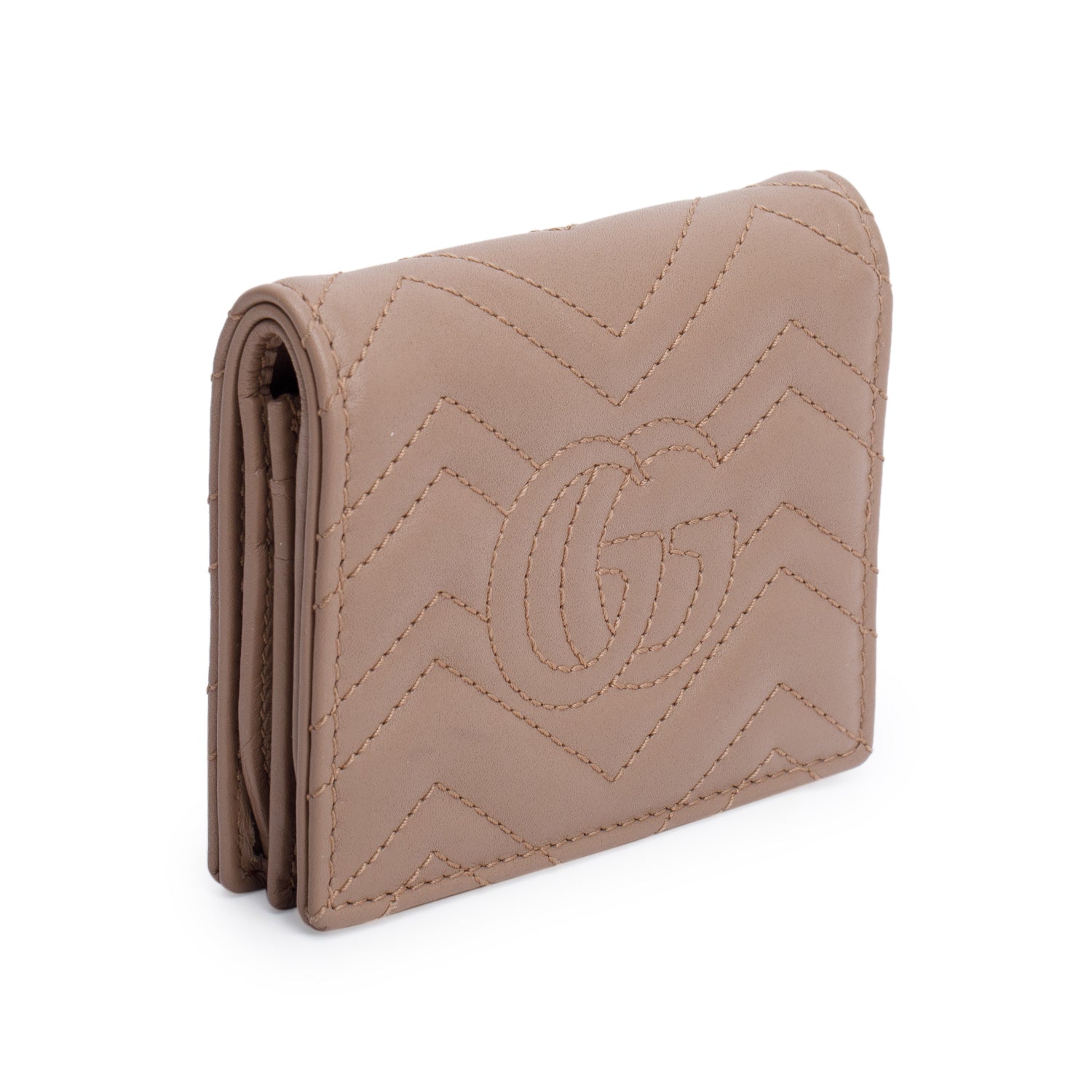 Gucci Beige Quilted GG Marmont Leather Card Case Wallet w/ Box & Receipt