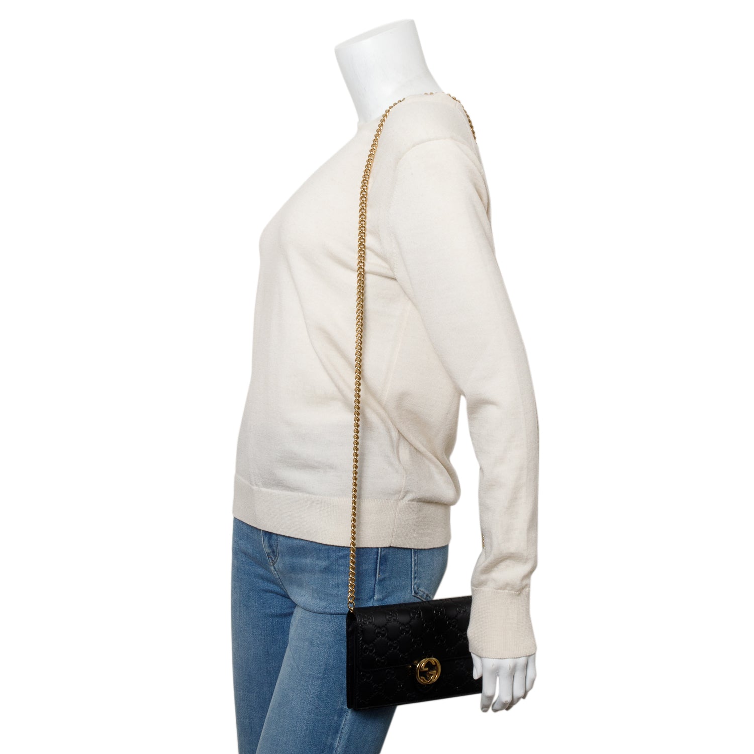 Gucci Black Guccissima Leather Interlocking G Icon Signature Wallet on Chain