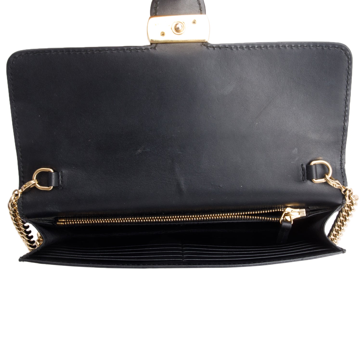 Gucci Black Guccissima Leather Interlocking G Icon Signature Wallet on Chain