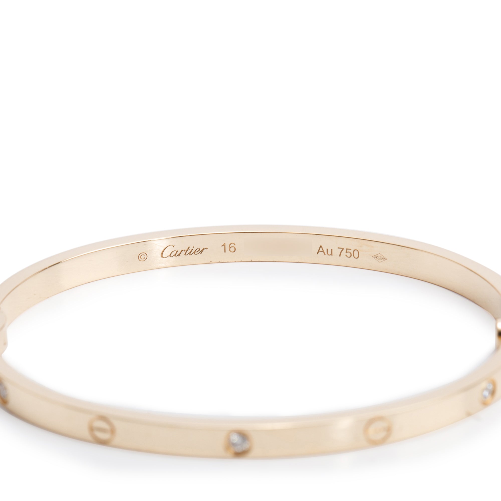 Cartier 2023 18k Yellow Gold 6 Diamond Love Bracelet, Small Model, Size 16 w/ Box, Receipt & Certificate