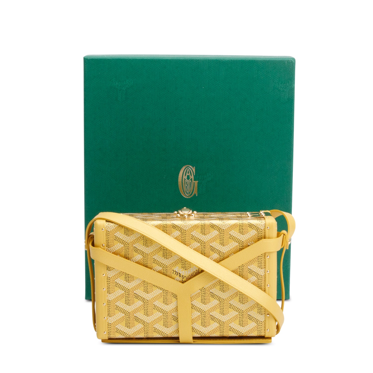 Goyard Gold Leather & Monogram Canvas Minaudiere Crossbody Bag  w/ Box