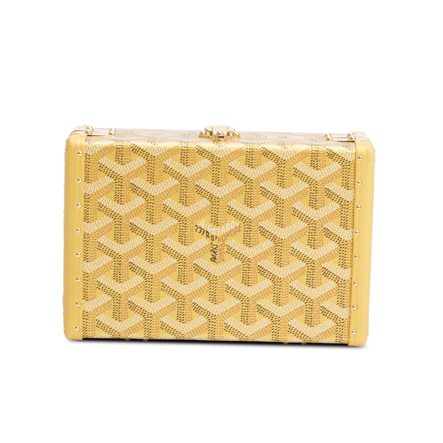 Goyard Gold Leather & Monogram Canvas Minaudiere Crossbody Bag  w/ Box