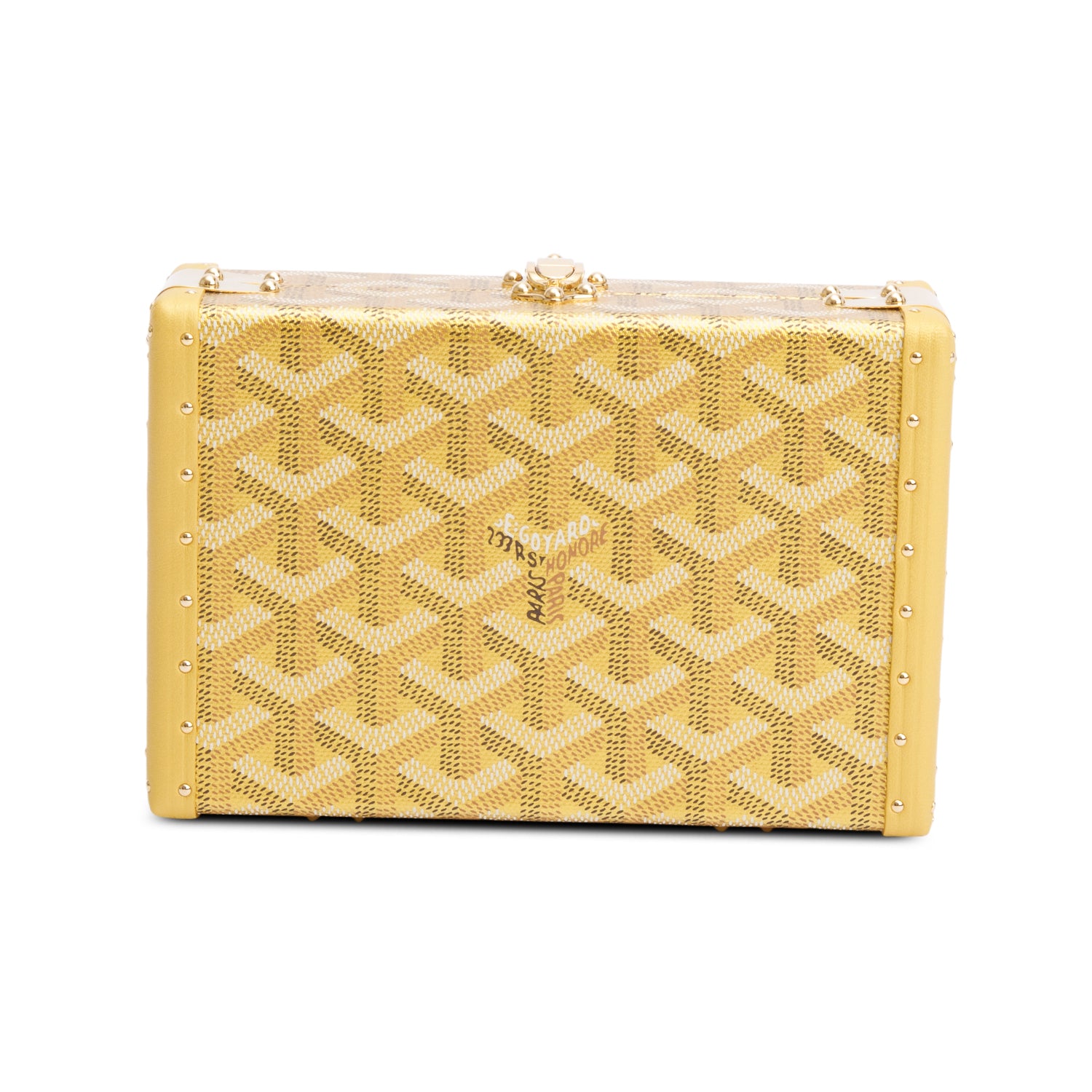 Goyard Gold Leather & Monogram Canvas Minaudiere Crossbody Bag  w/ Box