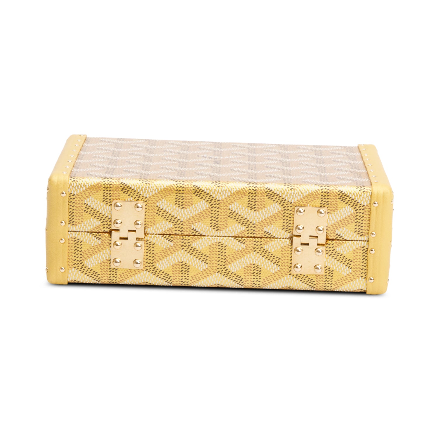 Goyard Gold Leather & Monogram Canvas Minaudiere Crossbody Bag  w/ Box