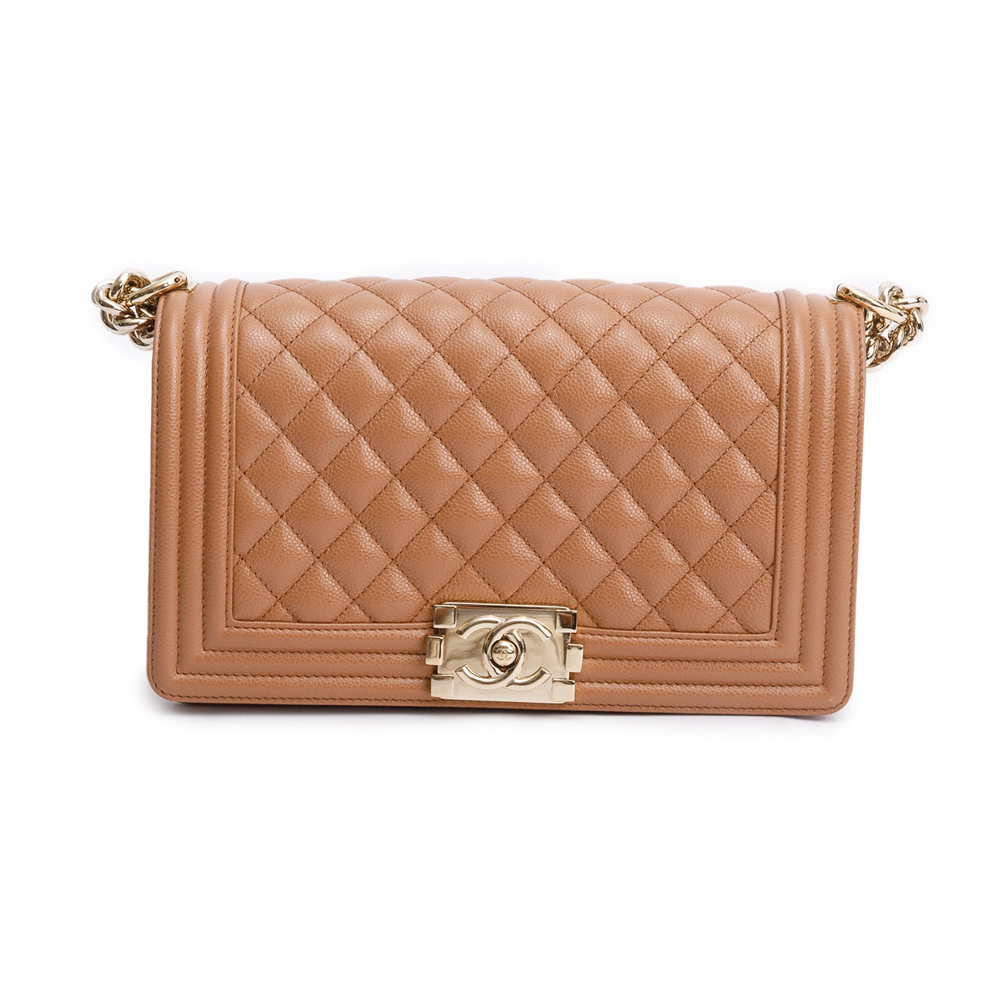 Chanel 2022 Brown Quilted Caviar Leather Medium Boy Bag w/ Box