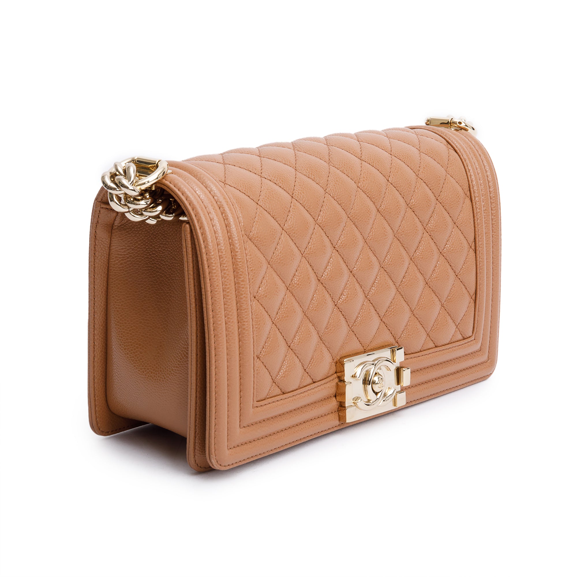 Chanel 2022 Brown Quilted Caviar Leather Medium Boy Bag w/ Box