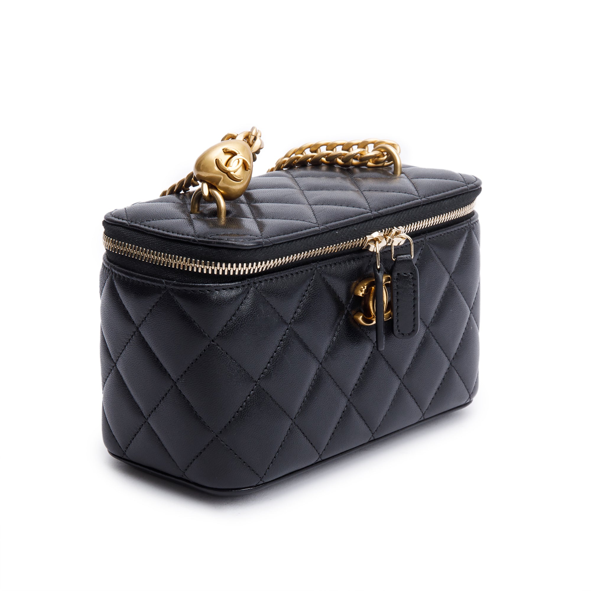 Chanel 2024 Black Quilted Caviar Leather Small Sweet Heart Vanity Case w/ Box & Receipt