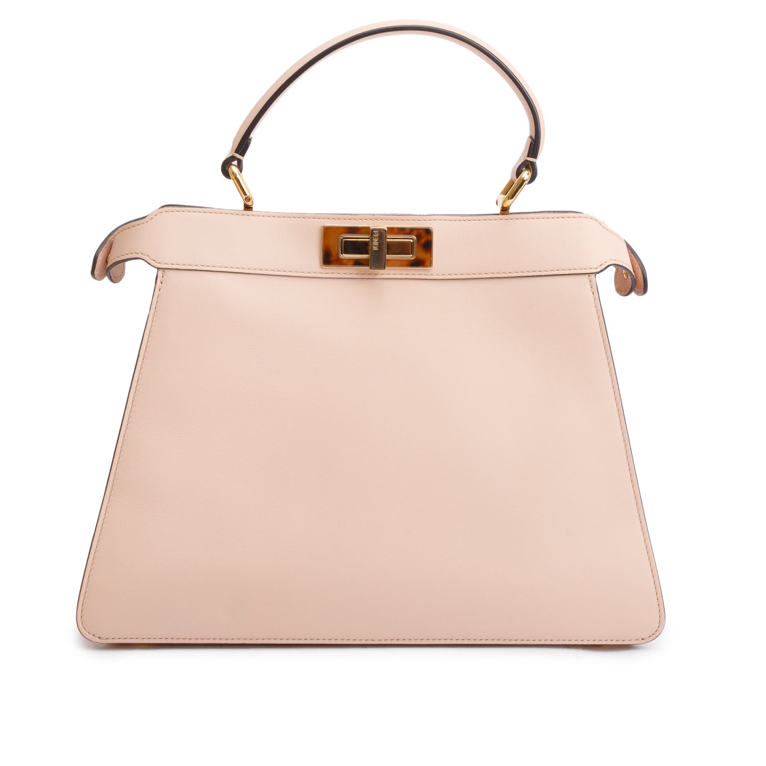 Fendi 2022 Pink Calfskin Leather Medium Peekaboo Bag with Tortoise Detail w/ Strap & Box