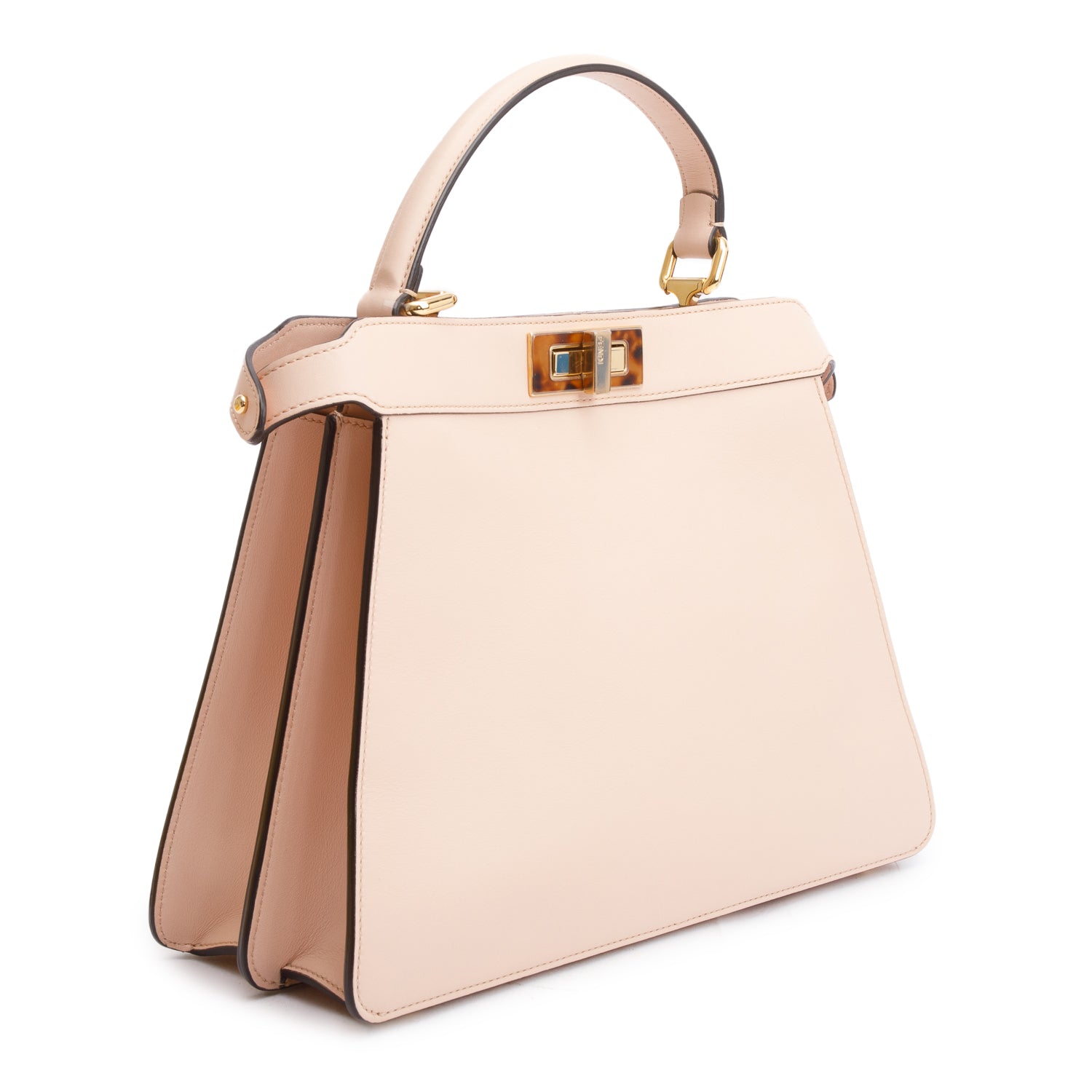 Fendi 2022 Pink Calfskin Leather Medium Peekaboo Bag with Tortoise Detail w/ Strap & Box