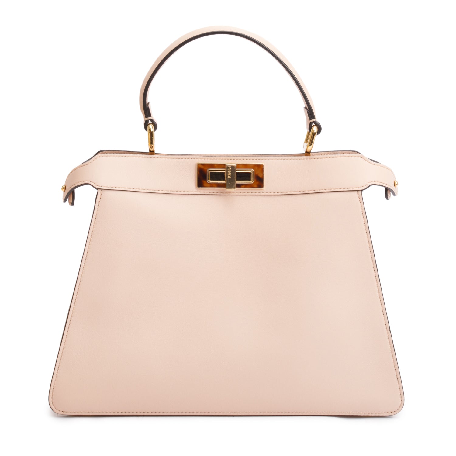 Fendi 2022 Pink Calfskin Leather Medium Peekaboo Bag with Tortoise Detail w/ Strap & Box