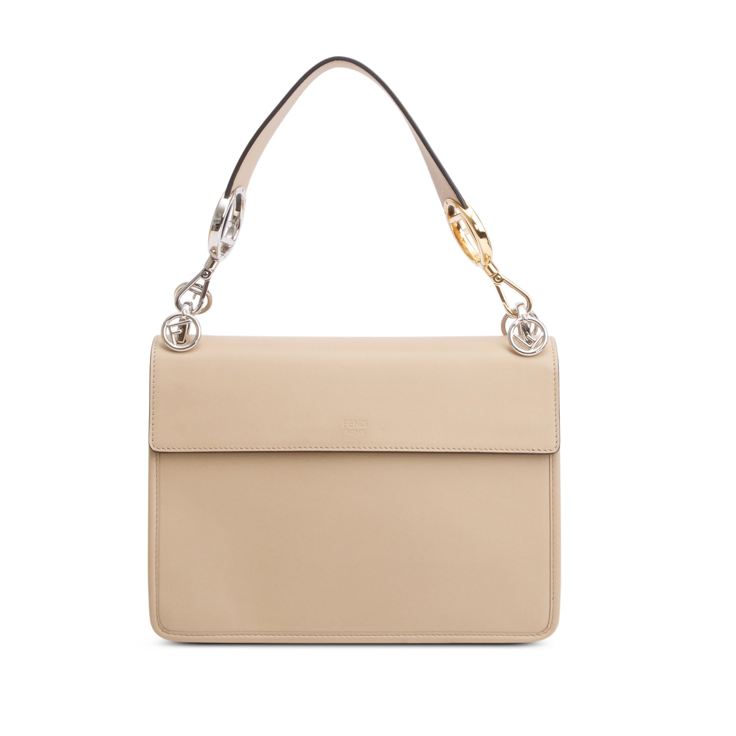 Fendi Beige Calfskin Leather FF Zucca Velvet Medium F is Fendi Kan I Shoulder Bag w/ Straps & Box