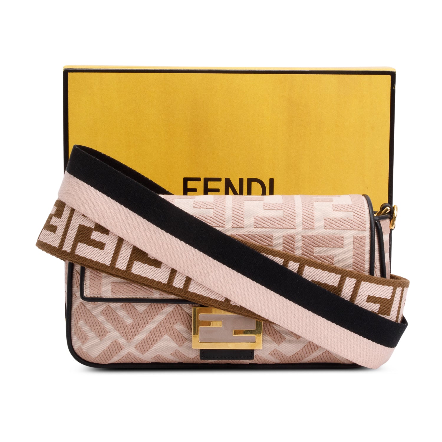 Fendi 2020 Pink FF Embroidered Canvas Baguette Shoulder Bag w/ Straps & Box