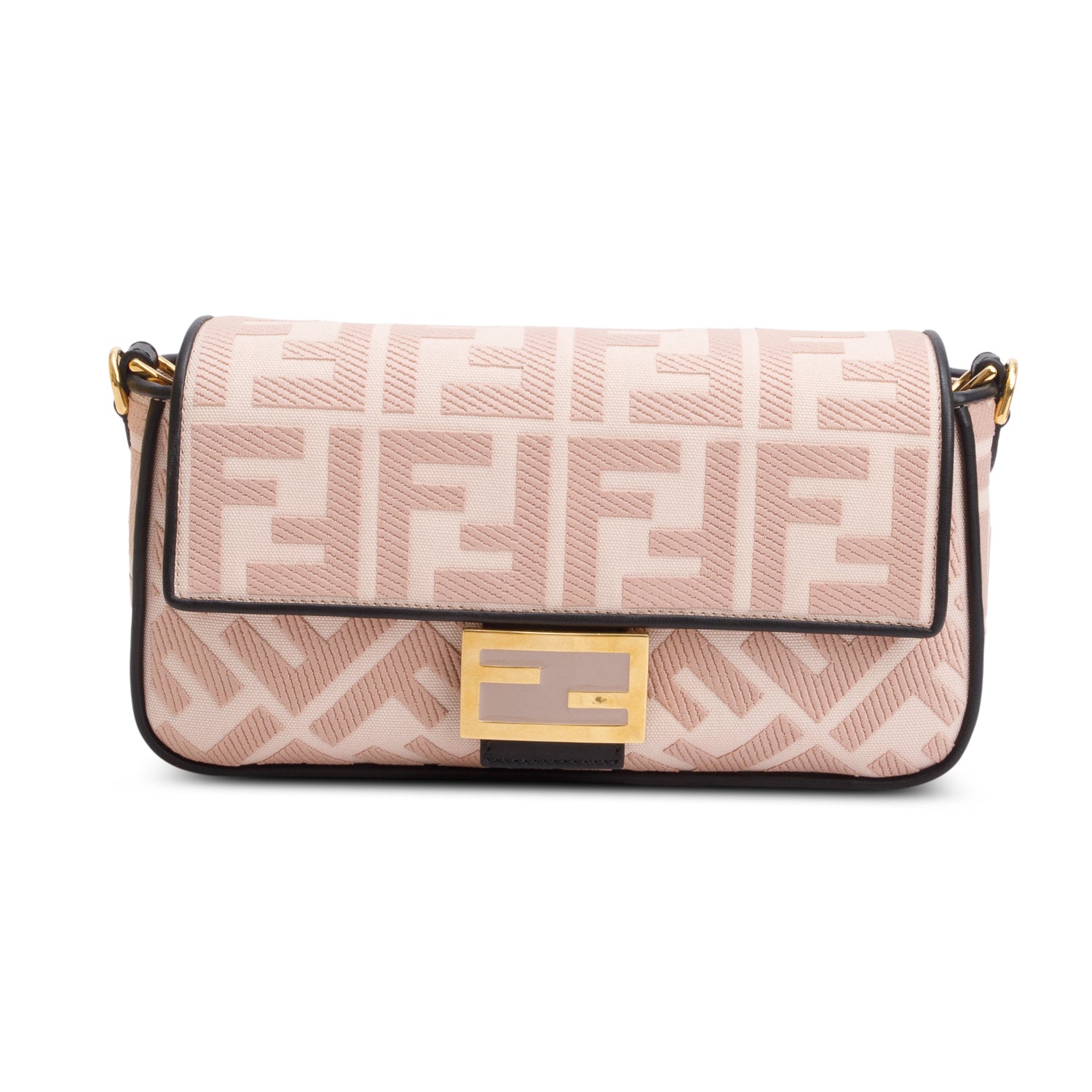 Fendi 2020 Pink FF Embroidered Canvas Baguette Shoulder Bag w/ Straps & Box