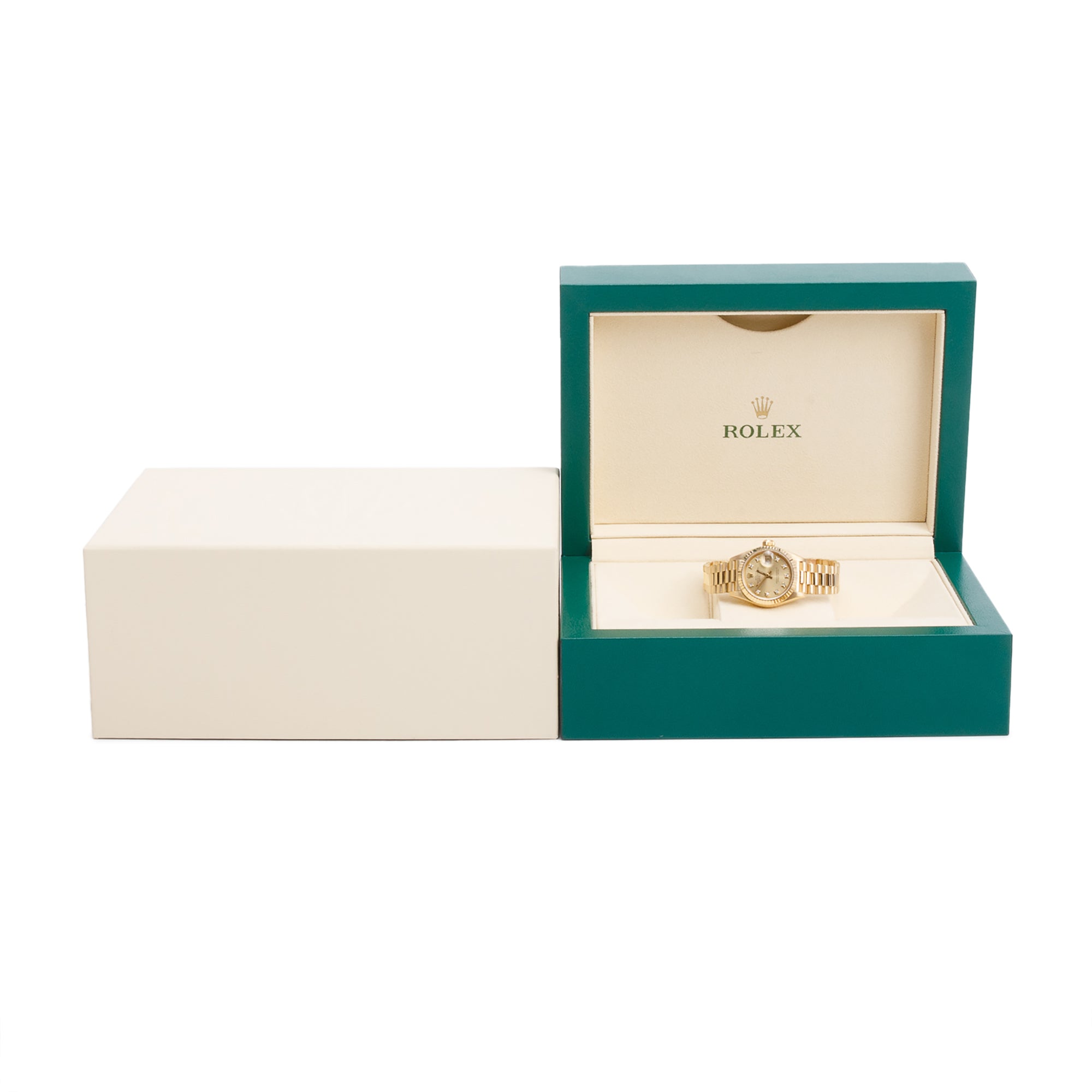 Rolex 18k Yellow Gold Diamond Champagne Dial Lady-Datejust President 26 MM Watch 69178 w/ Box