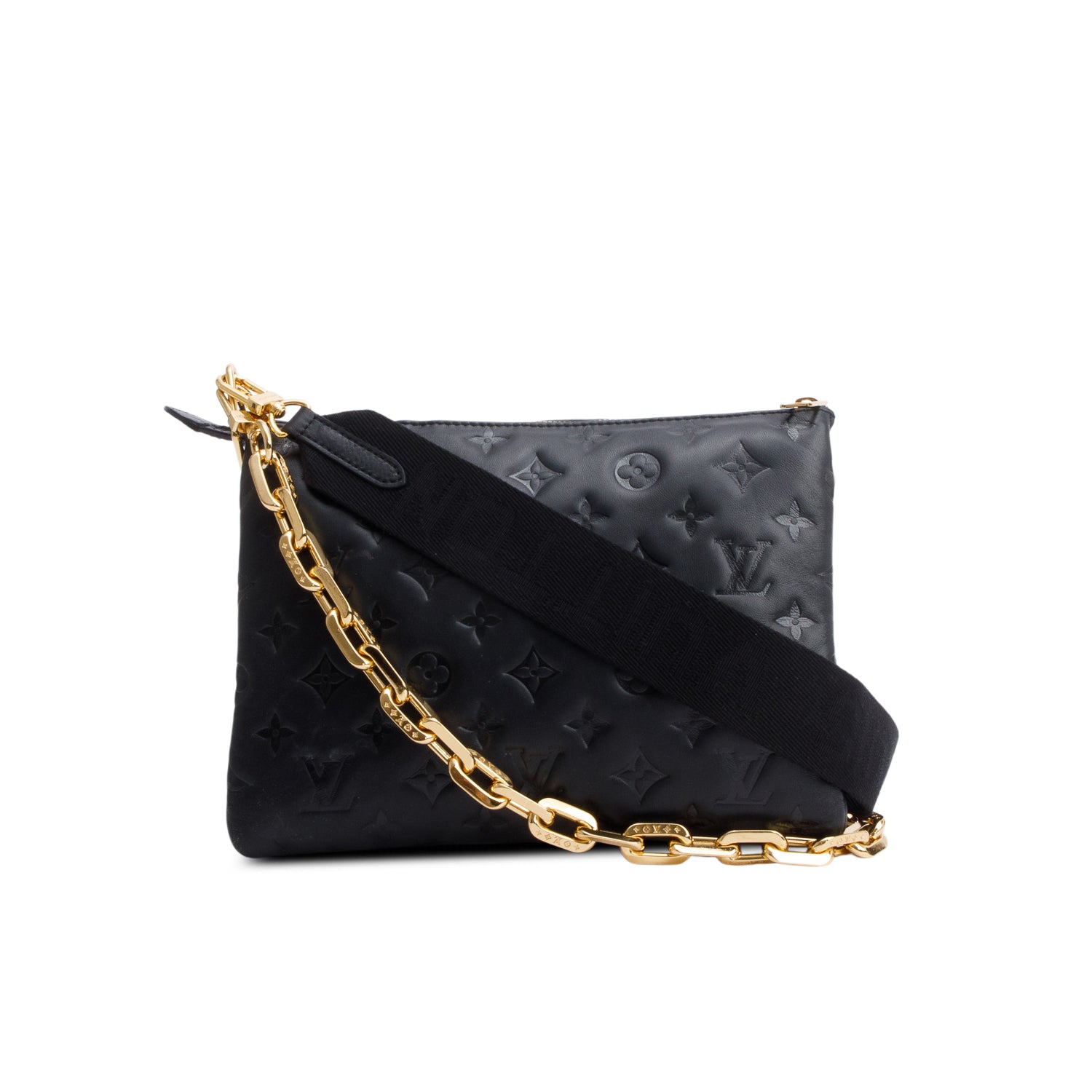 Louis Vuitton Black Monogram Embossed Lambskin Leather Coussin MM w/ Straps
