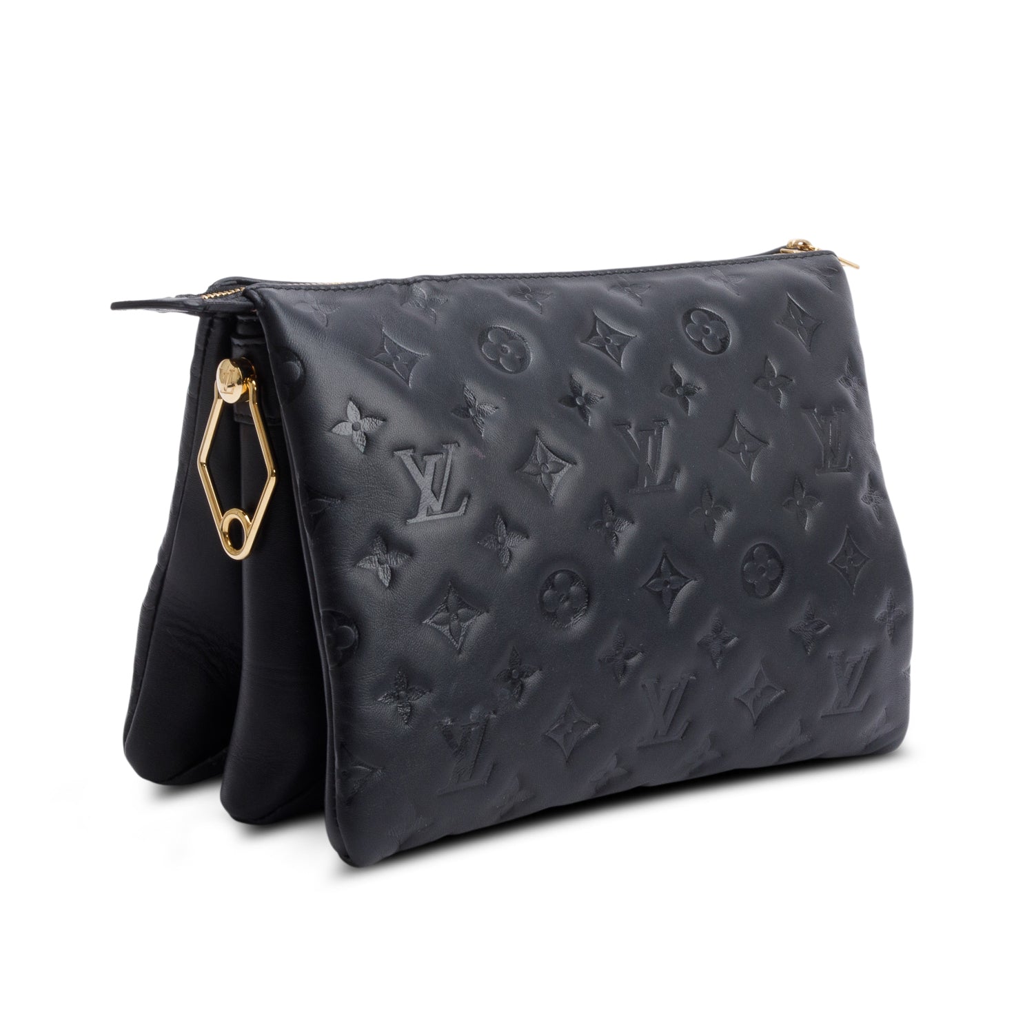 Louis Vuitton Black Monogram Embossed Lambskin Leather Coussin MM w/ Straps