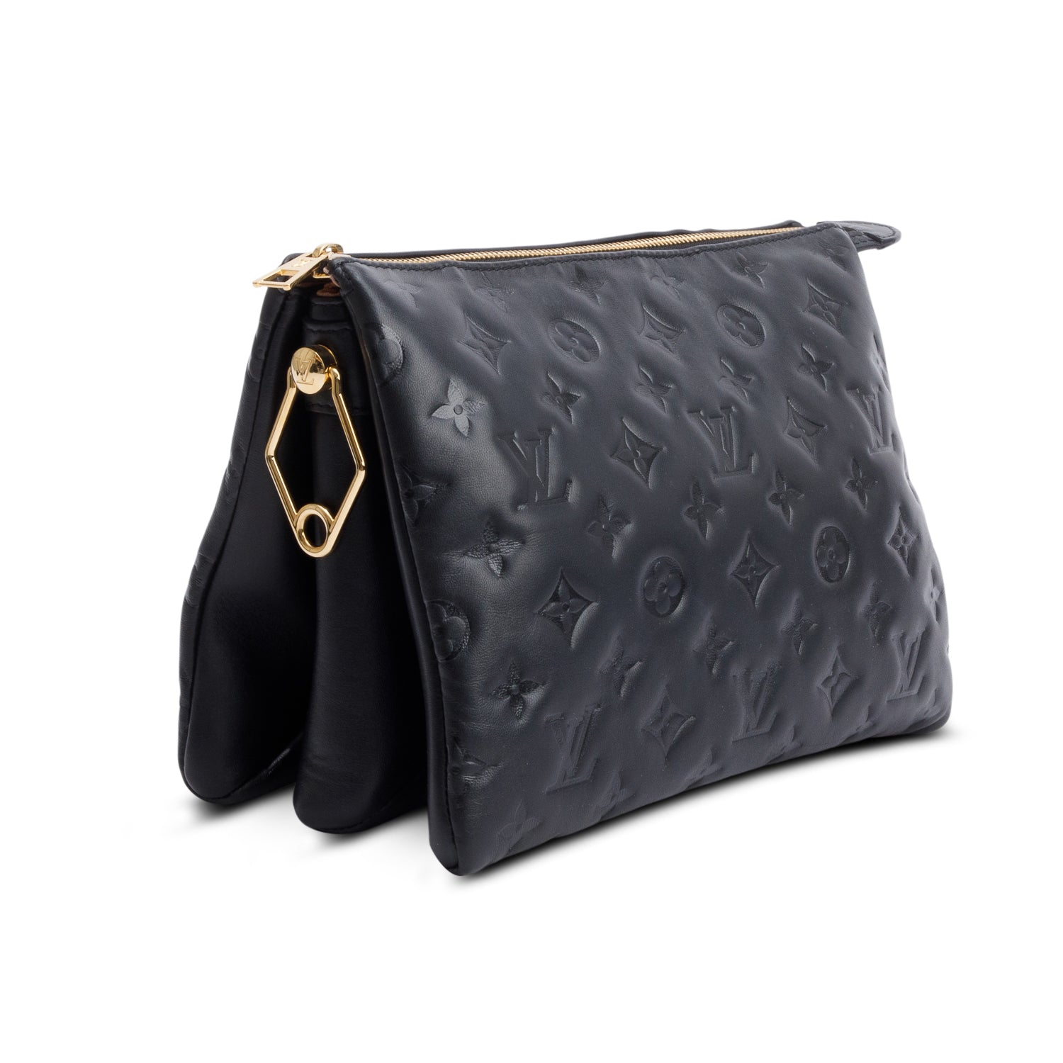 Louis Vuitton Black Monogram Embossed Lambskin Leather Coussin MM w/ Straps