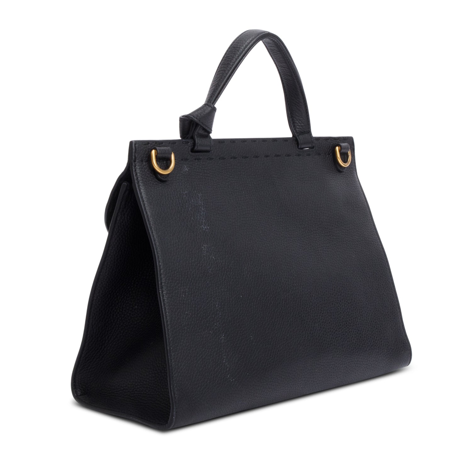 Gucci Black Pebbled Leather GG Marmont Small Top Handle Bag