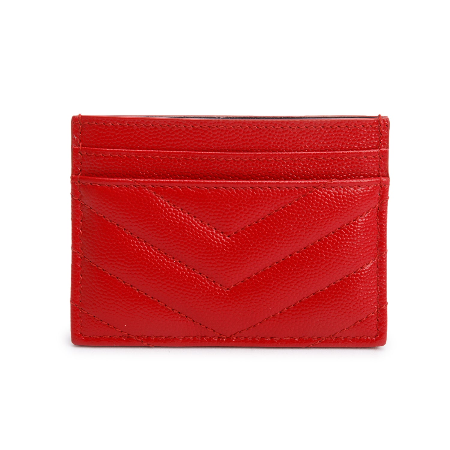Saint Laurent Red Grain de Poudre Matelasse Chevron Leather Card Case w/ Box