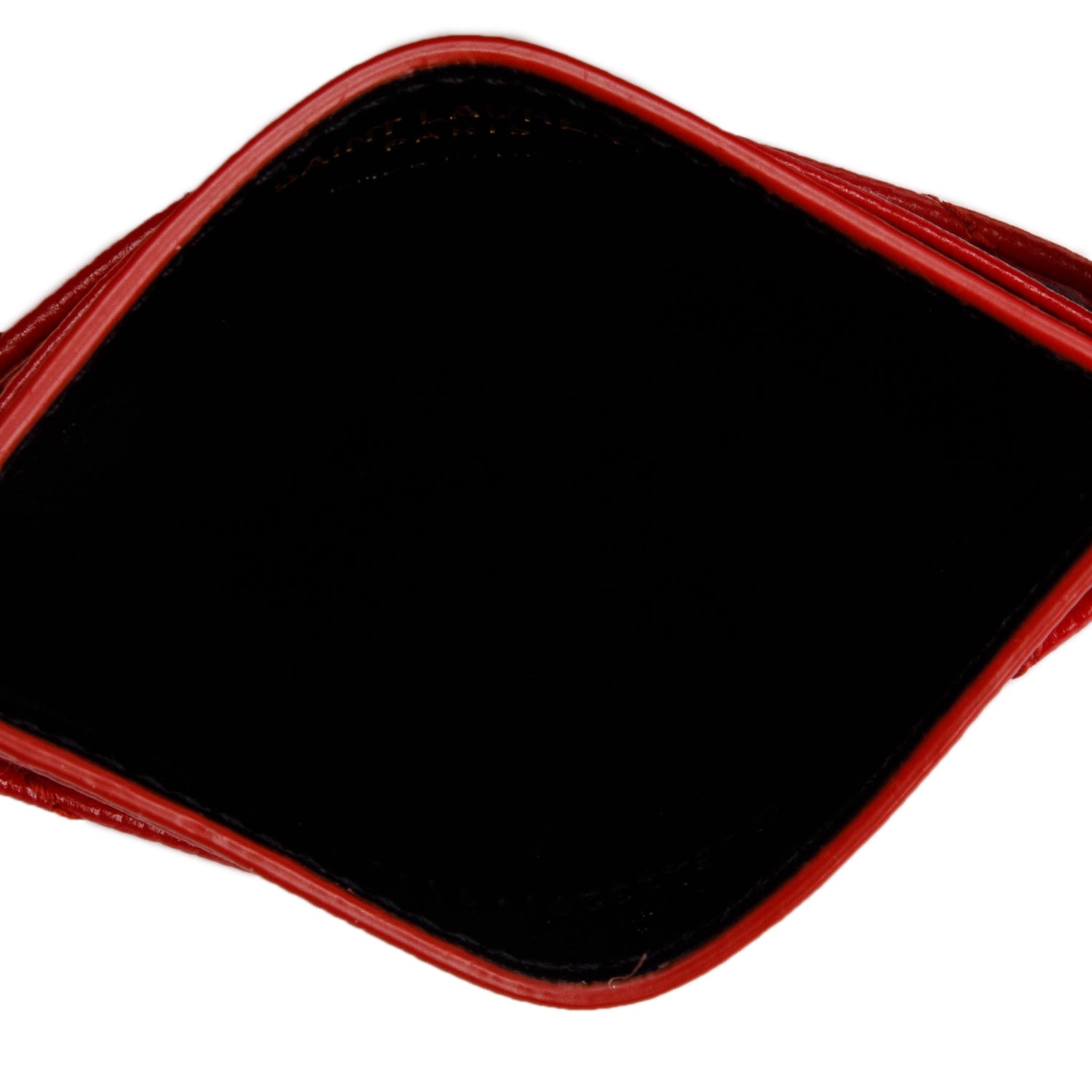 Saint Laurent Red Grain de Poudre Matelasse Chevron Leather Card Case w/ Box