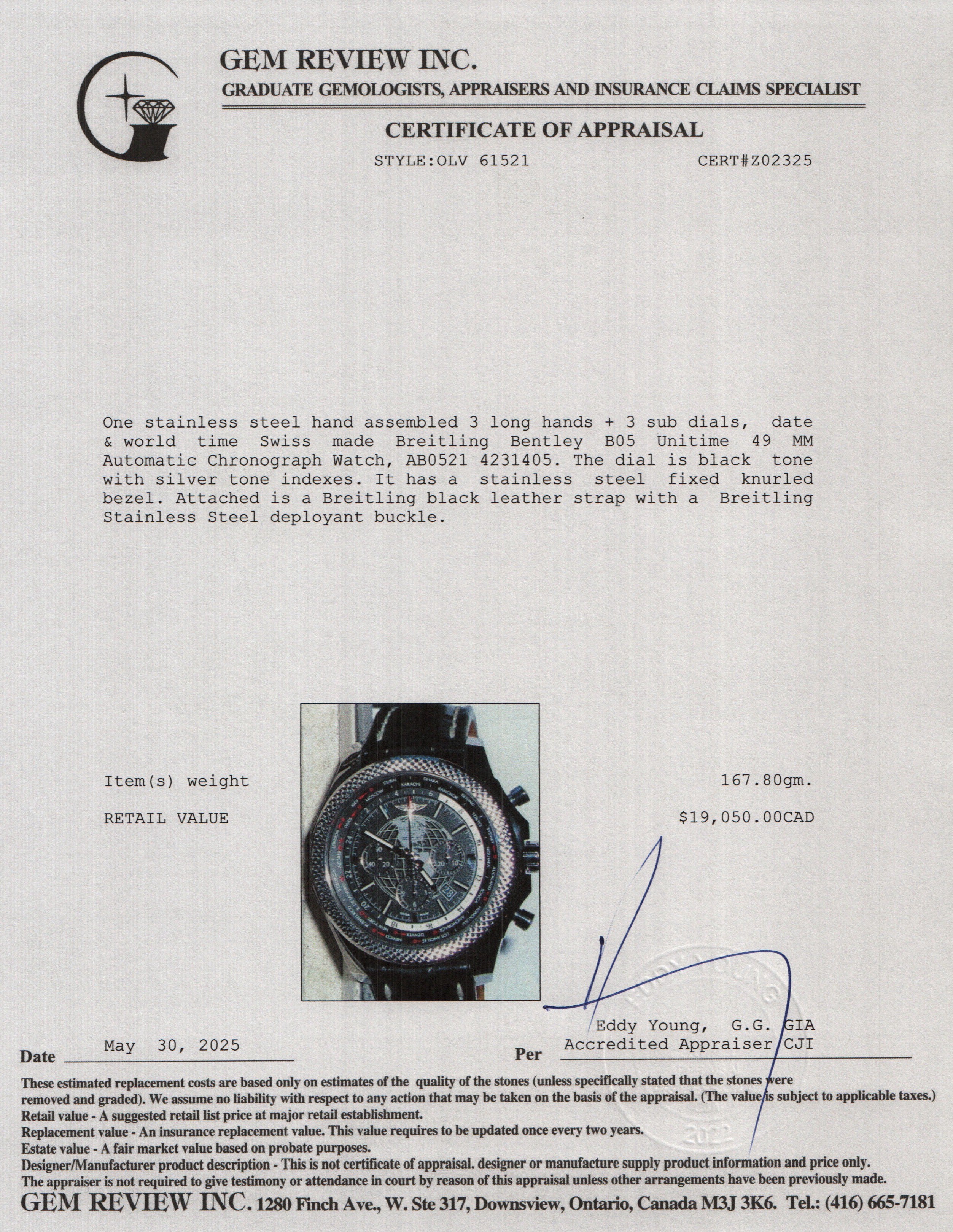 Breitling Stainless Steel Bentley B05 Unitime 49 MM Automatic Chronograph Watch Black Dial AB0521 w/ Box & Papers