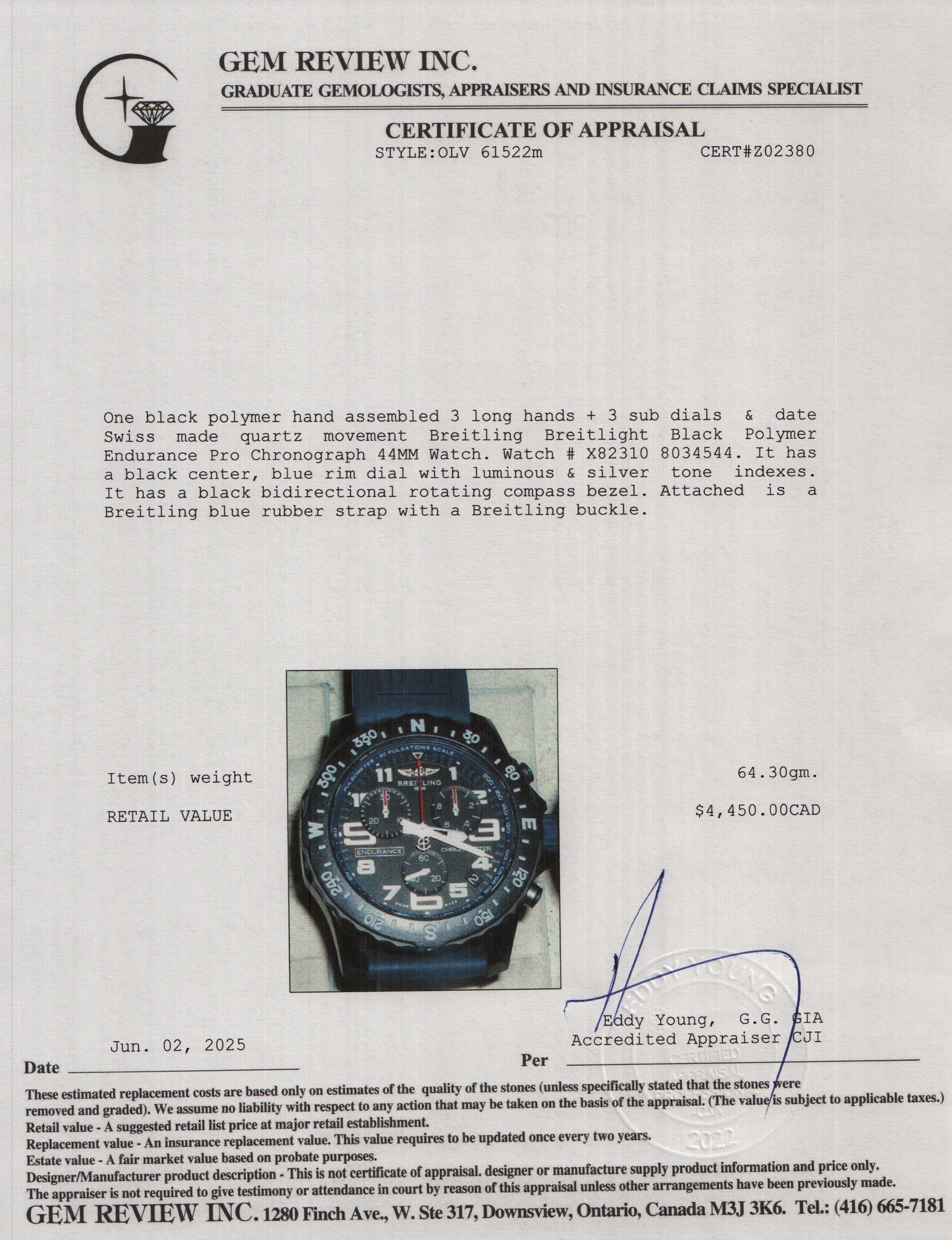 Breitling Breitlight Black Polymer Endurance Pro 44MM Watch Black & Blue X82310 w/ Box & Papers