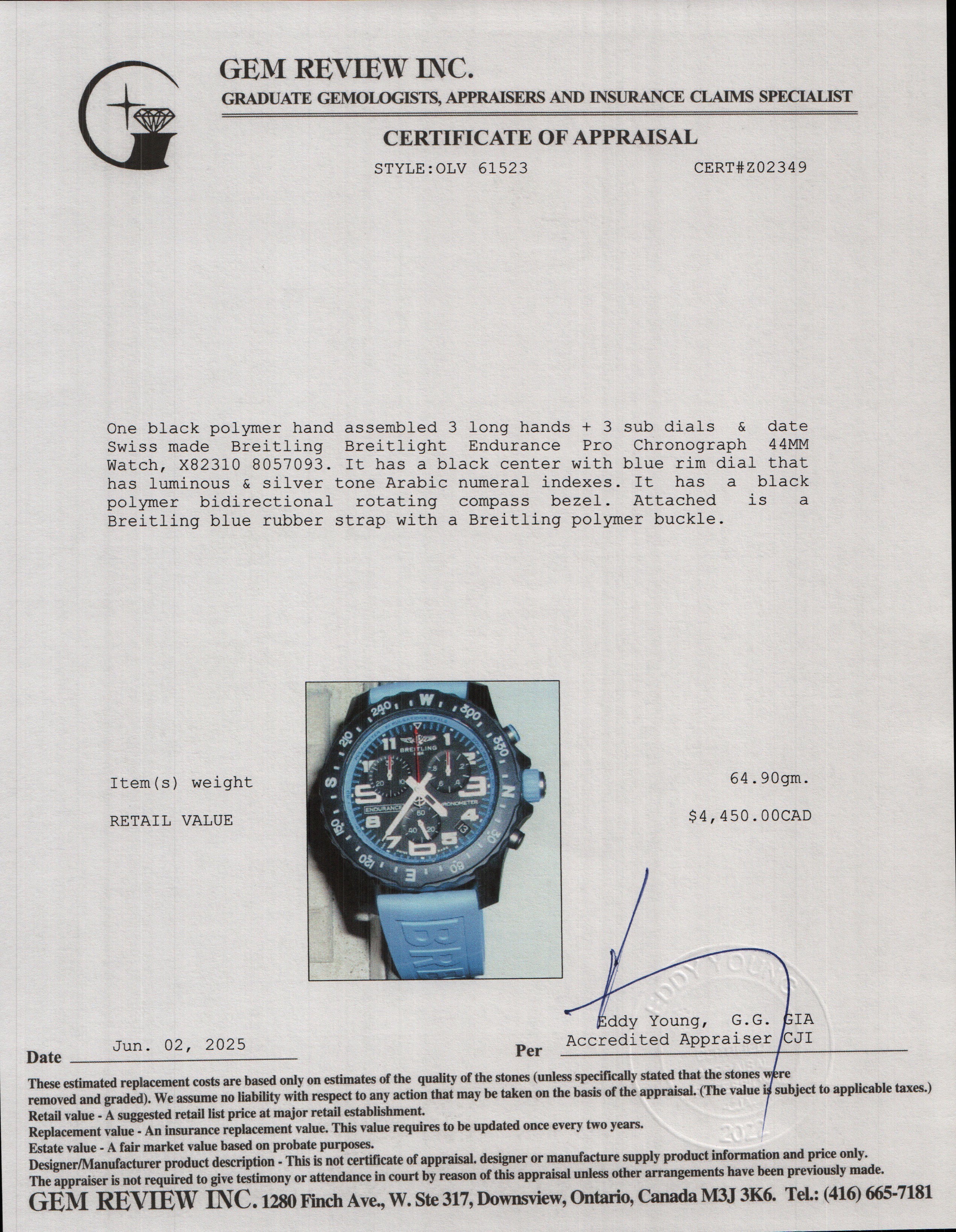 Breitling Breitlight Black Polymer Endurance Pro 44MM Watch Light Blue X82310