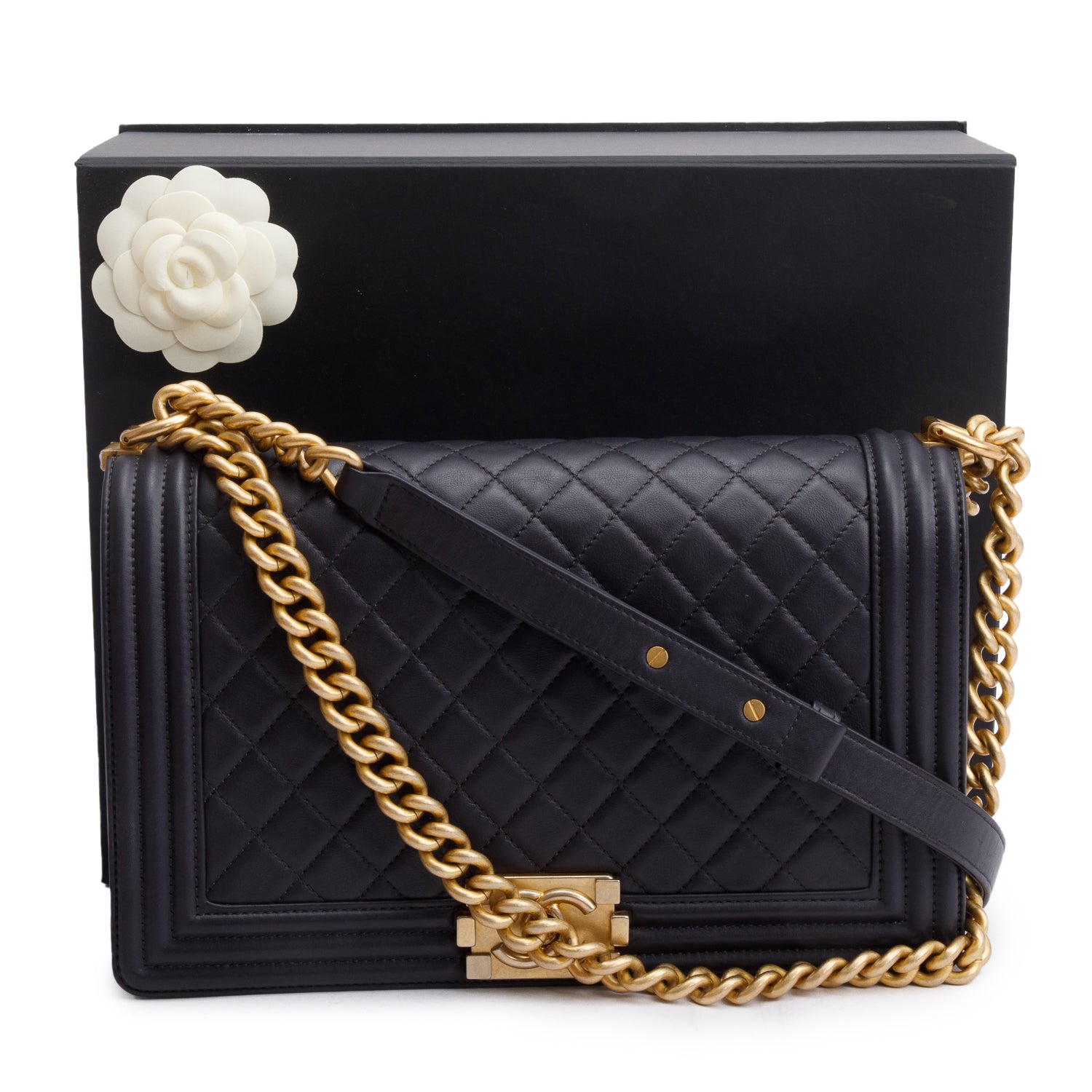 Chanel Black Quilted Lambskin Leather Large Boy Bag w/ Box, Receipt & Authenticity Card