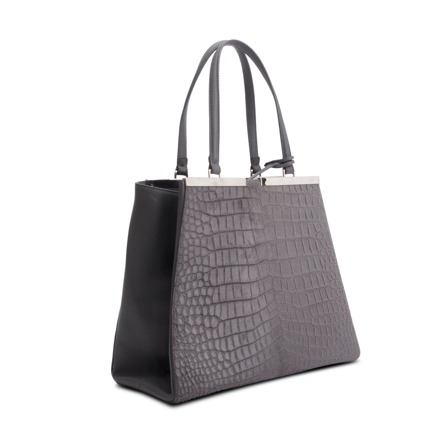 Fendi Grey Croc Embossed Pony Hair Large 3Jours Tote
