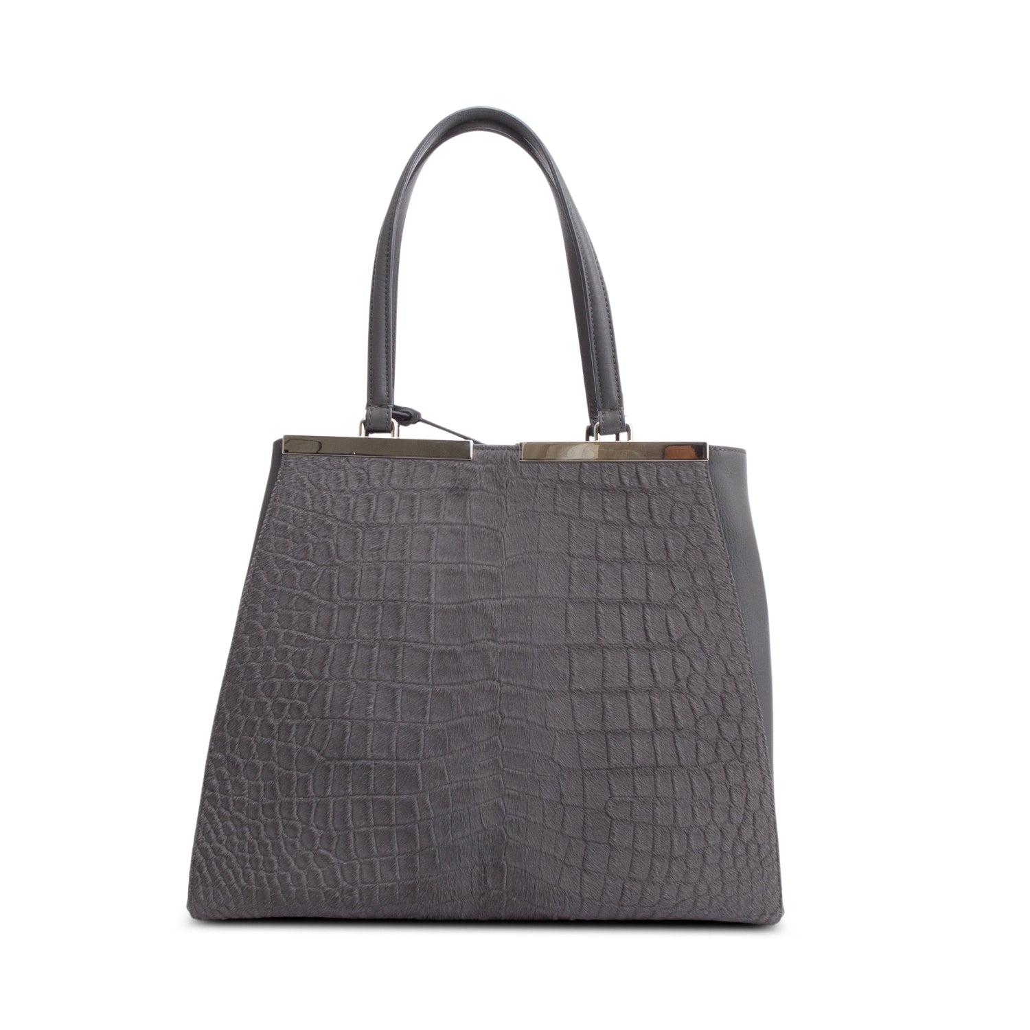 Fendi Grey Croc Embossed Pony Hair Large 3Jours Tote