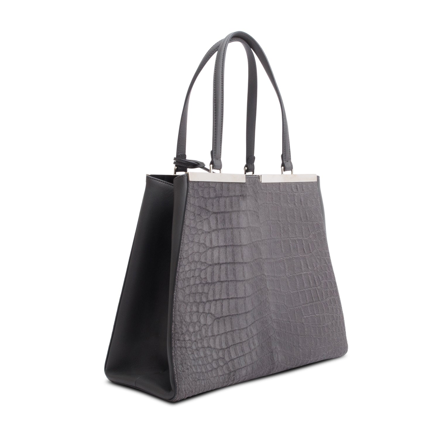 Fendi Grey Croc Embossed Pony Hair Large 3Jours Tote