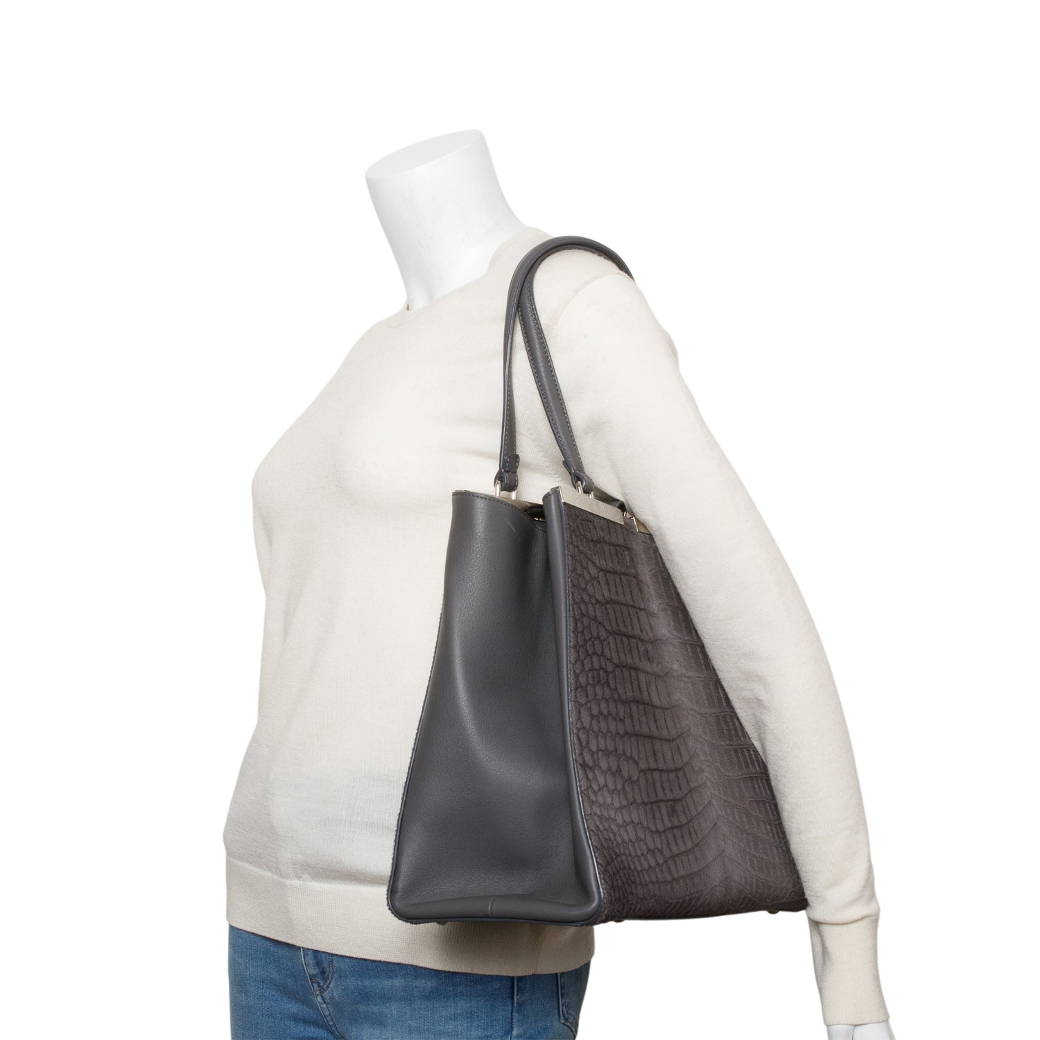 Fendi Grey Croc Embossed Pony Hair Large 3Jours Tote