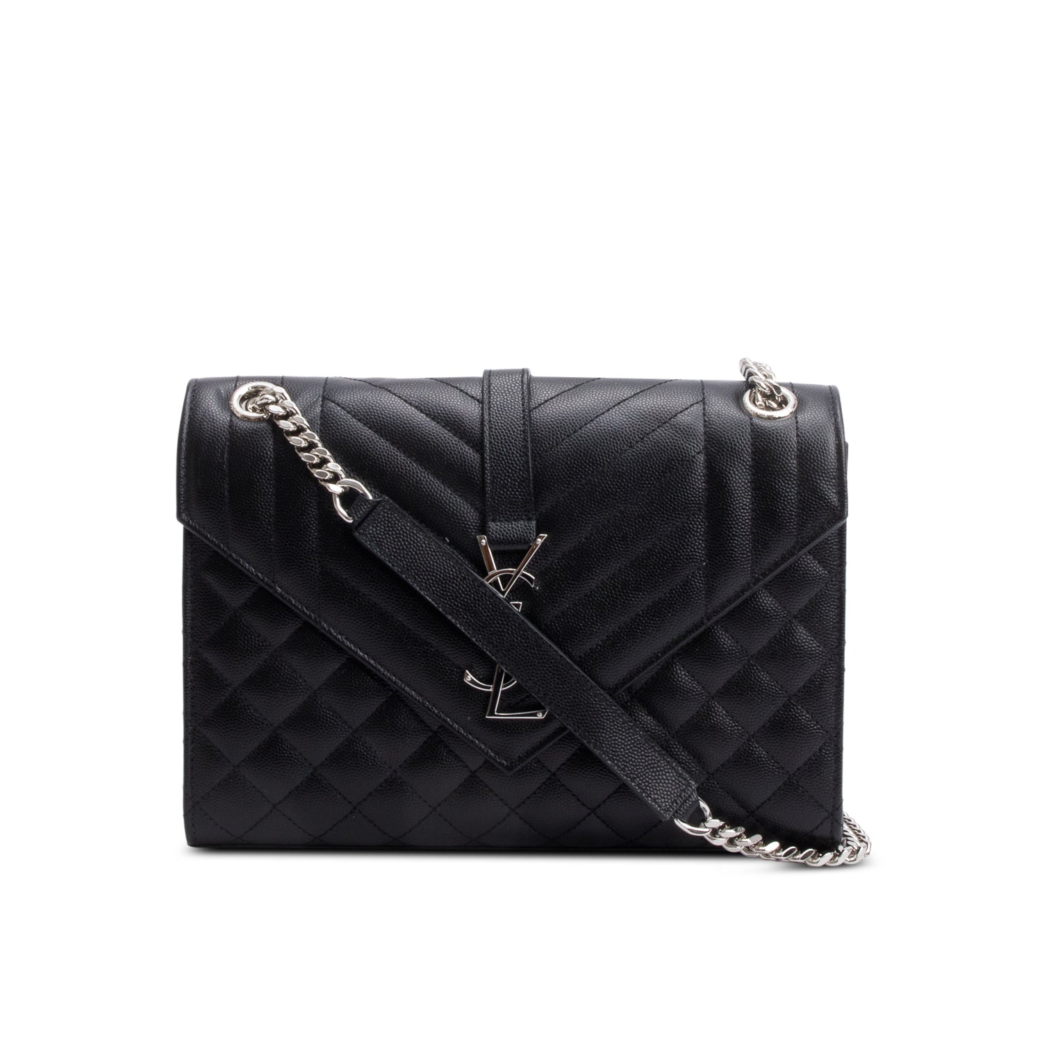 Saint Laurent 2020 Black Grained De Poudre Medium Envelope Shoulder Bag w/ Box