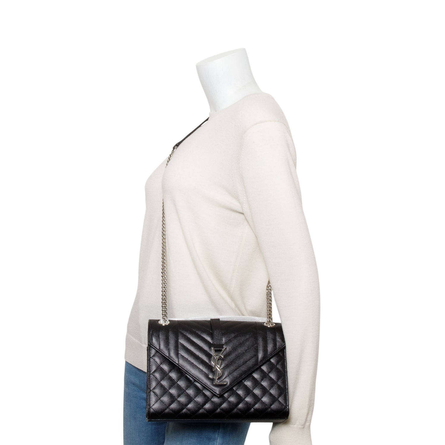 Saint Laurent 2020 Black Grained De Poudre Medium Envelope Shoulder Bag w/ Box