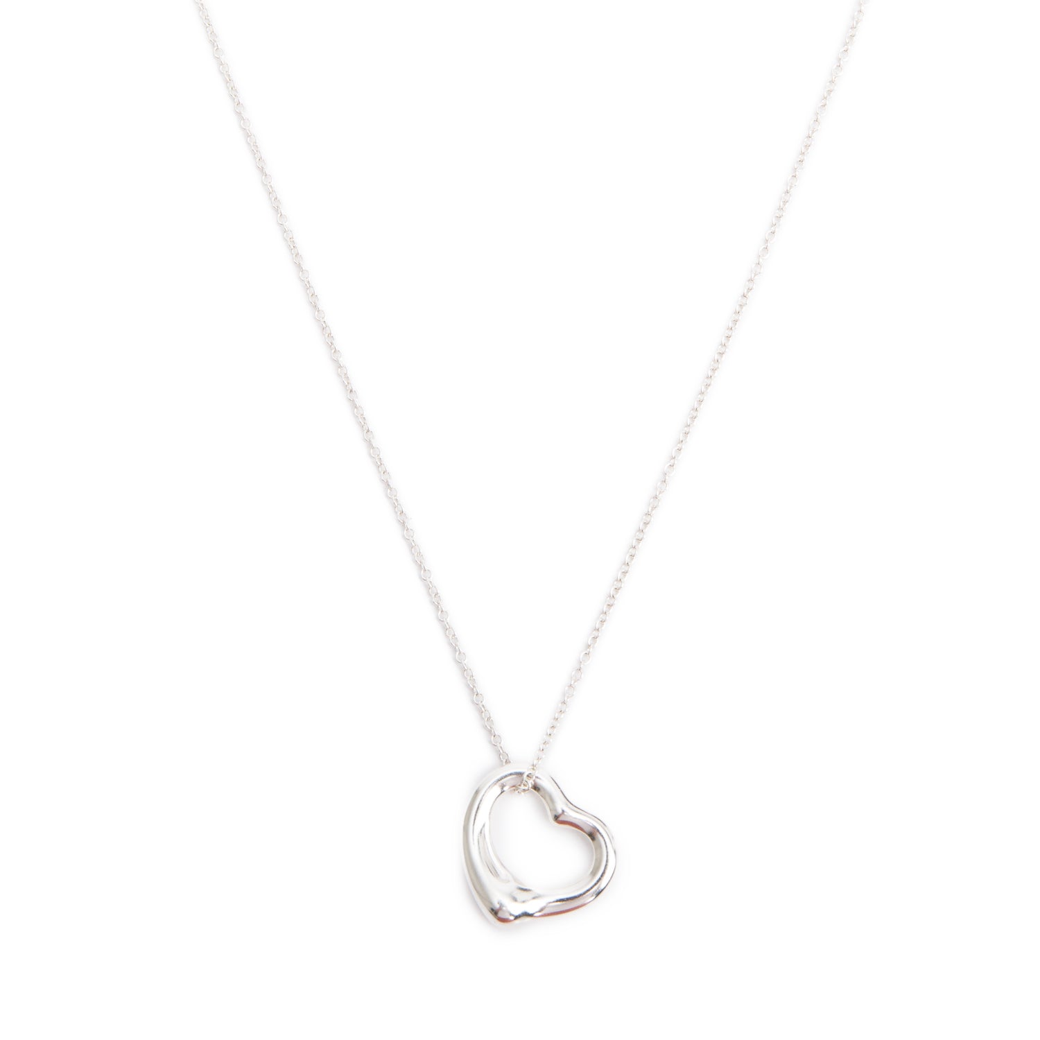 Tiffany & Co. Elsa Peretti Sterling Silver 16 MM Open Heart Pendant Necklace