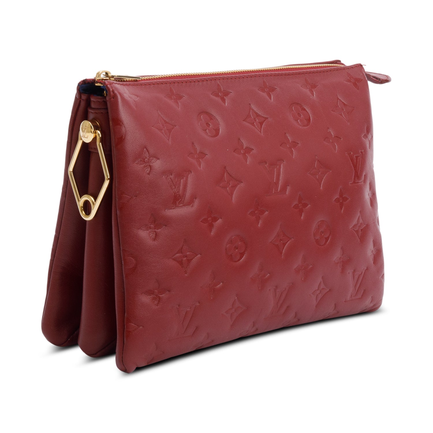 Louis Vuitton Red Monogram Embossed Lambskin Leather Coussin PM w/ Straps