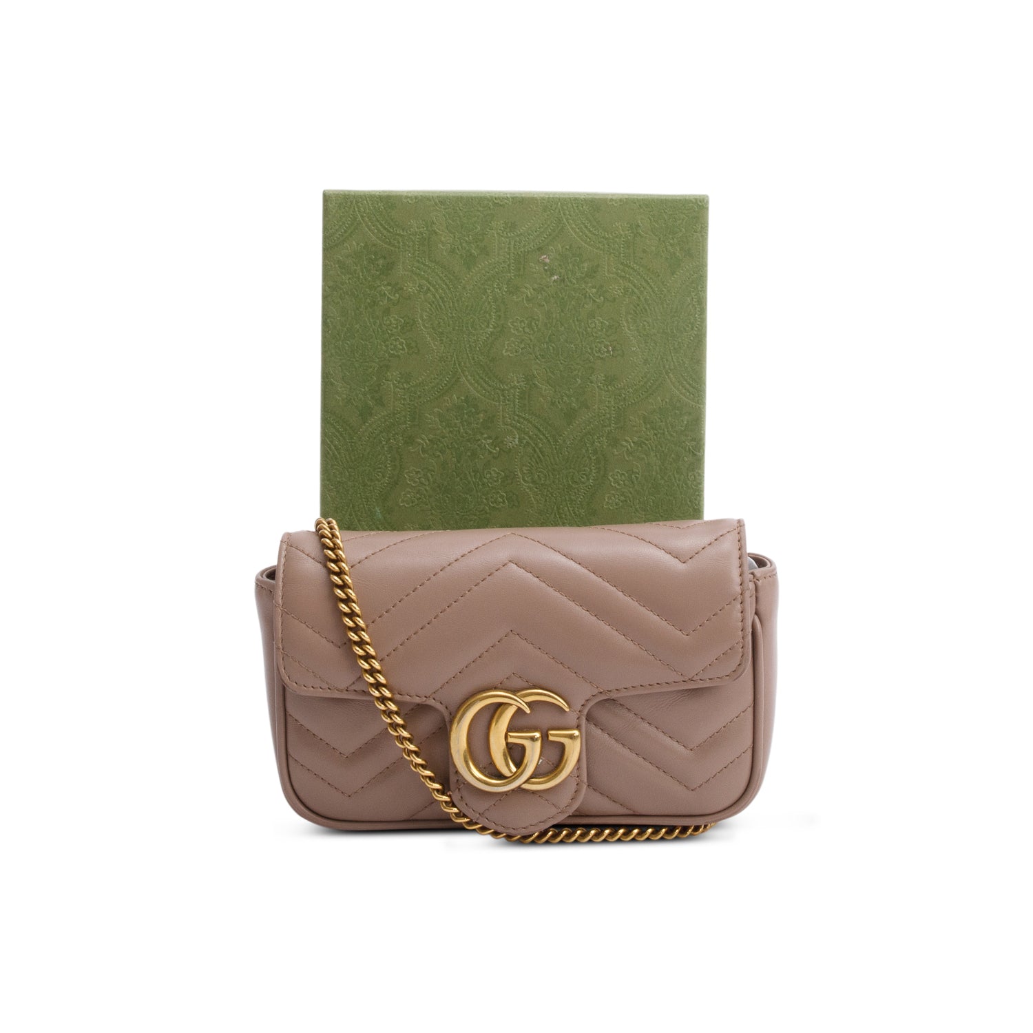 Gucci Beige GG Marmont Matelasse Leather Super Mini Bag w/ Box & Receipt