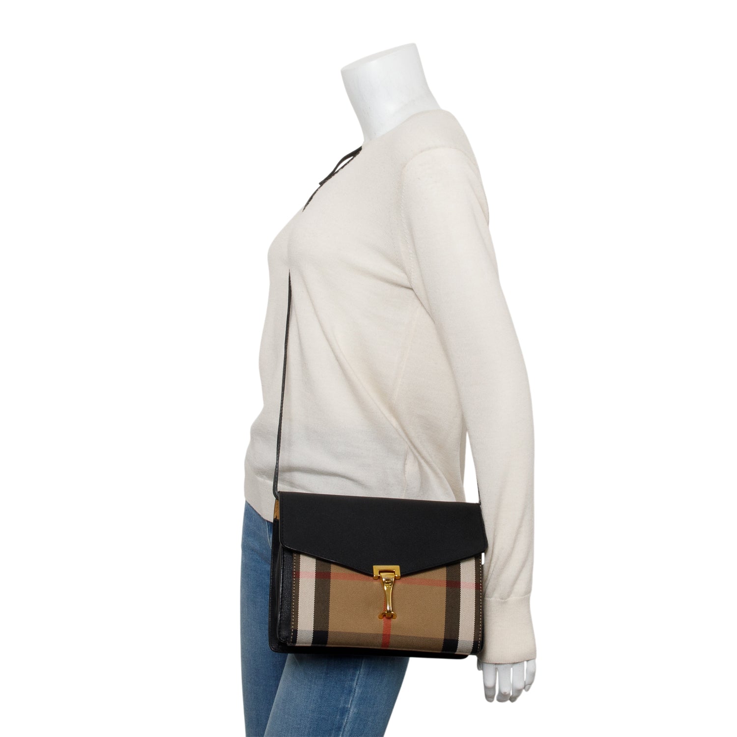 Burberry Black Calfskin House Check Macken Crossbody Bag